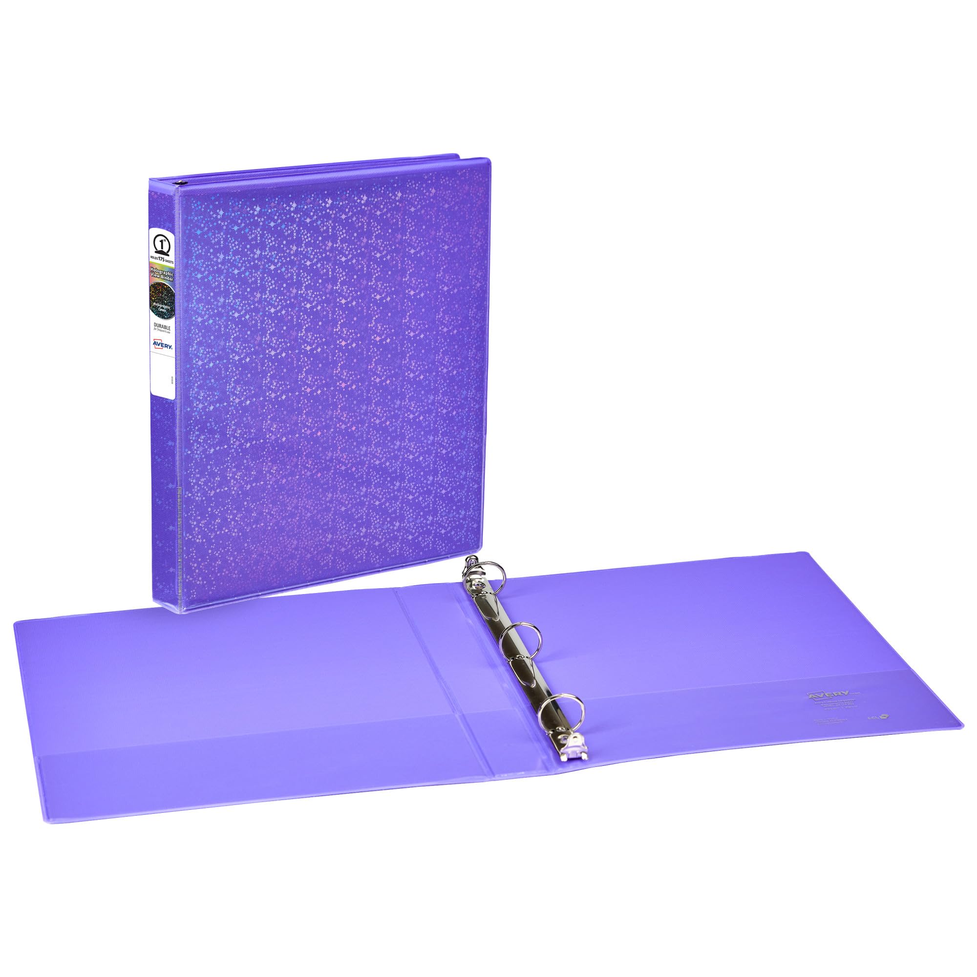 Avery Luxe Collection Durable Holographic 3-Ring Binder - 1 Inch Round Rings, Customizable View Cover, Violet (03226) - Perfect for School, Office & Home Organization