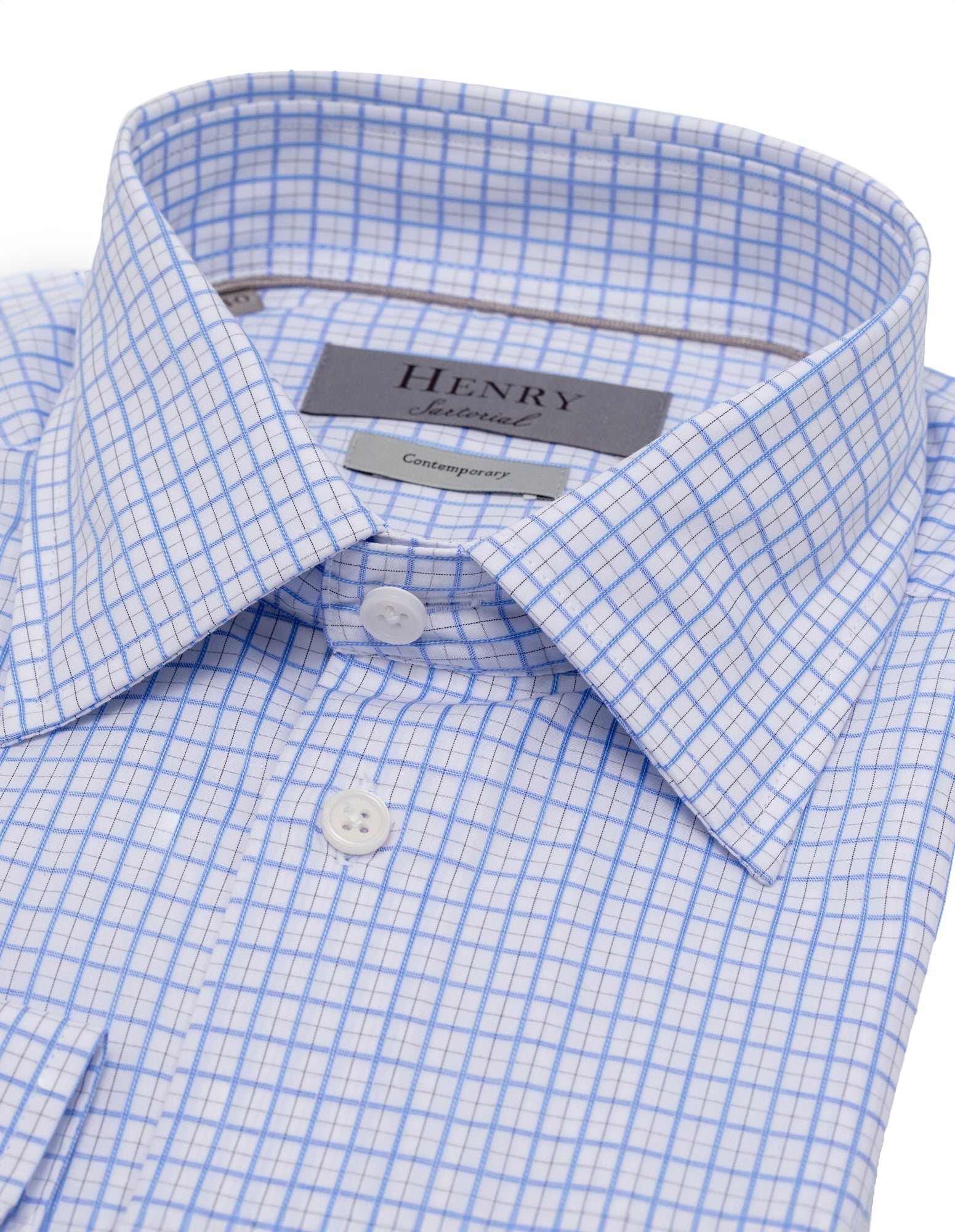 HENRY SARTORIAL Contemporary Fit Check Blended Cotton Shirt for Men - Blue & Brown Striped Business Casual Shirt - Perfect for Office, Meetings & Smart Casual Outfits