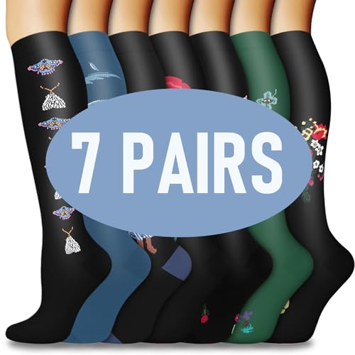 021-7 Pairs Black/Navy/Green/Flowers