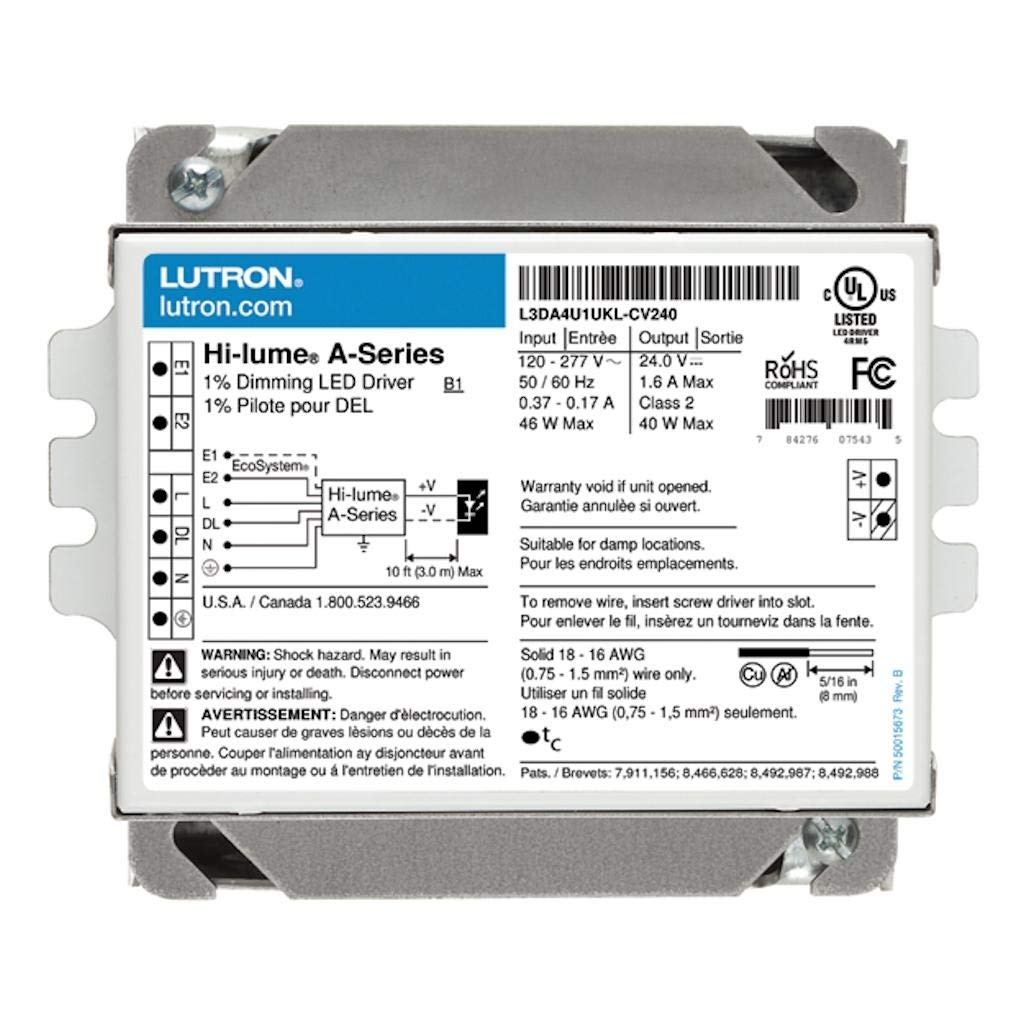 Lutron L3DA4U1UKL-CV240 LED Driver 24VDC 120/277VAC 170-370mA Constant Voltage Power Supply for LED Lighting Strips - Perfect for Home, Office, and Commercial Lighting Projects