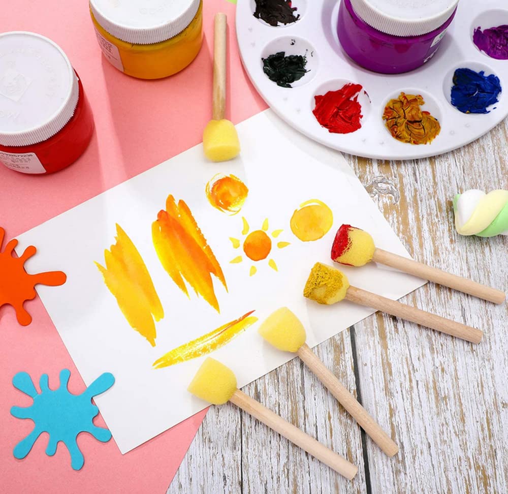20-Piece Round Sponge Brush Set with Wooden Handle - Soft Foam Brushes for Kids Painting & DIY Crafts - Perfect for Art Projects, Classroom Activities, and Creative Handmade Decorations