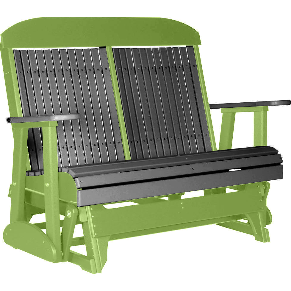 LuxCraft 4 ft. Recycled Plastic Highback Outdoor Glider Bench - Durable & Eco-Friendly Patio Seating for Gardens, Porches & Backyards