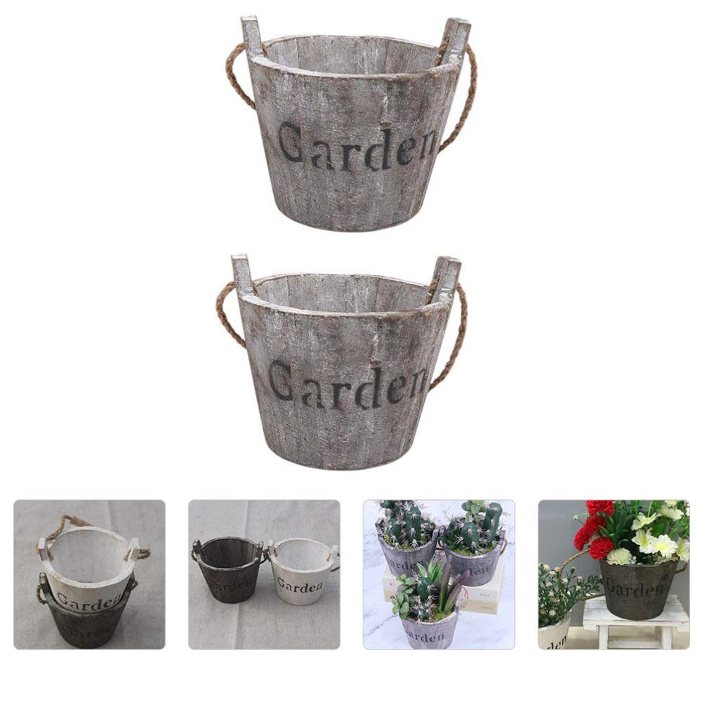 2 Pack Rustic Wooden Succulent Planters - Handmade Artistic Flower Pots for Indoor/Outdoor Gardening, Home Decor, Office Desk & Wedding Centerpieces
