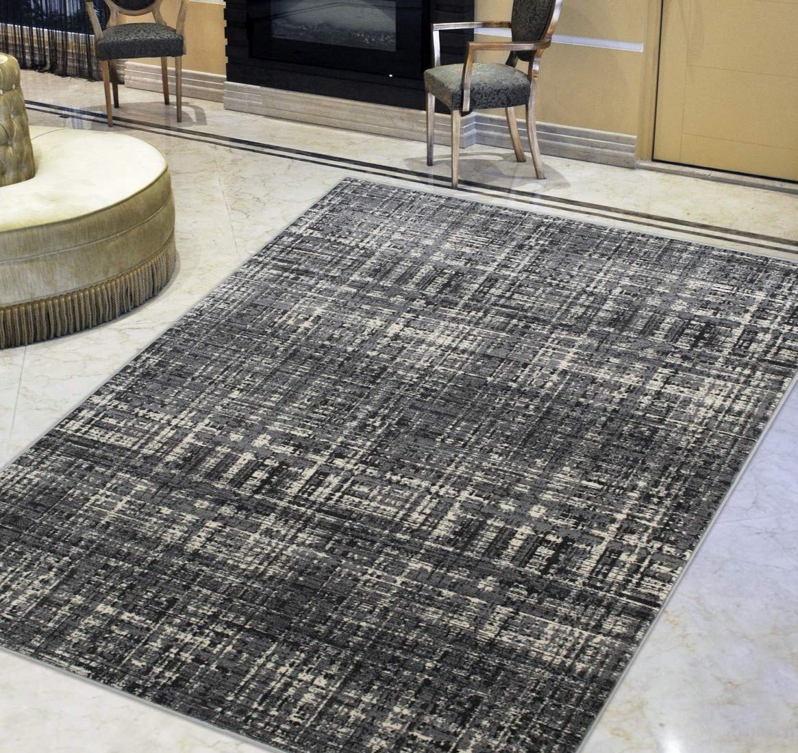 5x7 Distressed Checkered Abstract Area Rug - Gray Ivory Vintage Modern Rug for Bedroom & Living Room Decor | Non-Slip Soft Home Carpet Perfect for Cozy Spaces & Boho Chic Interiors
