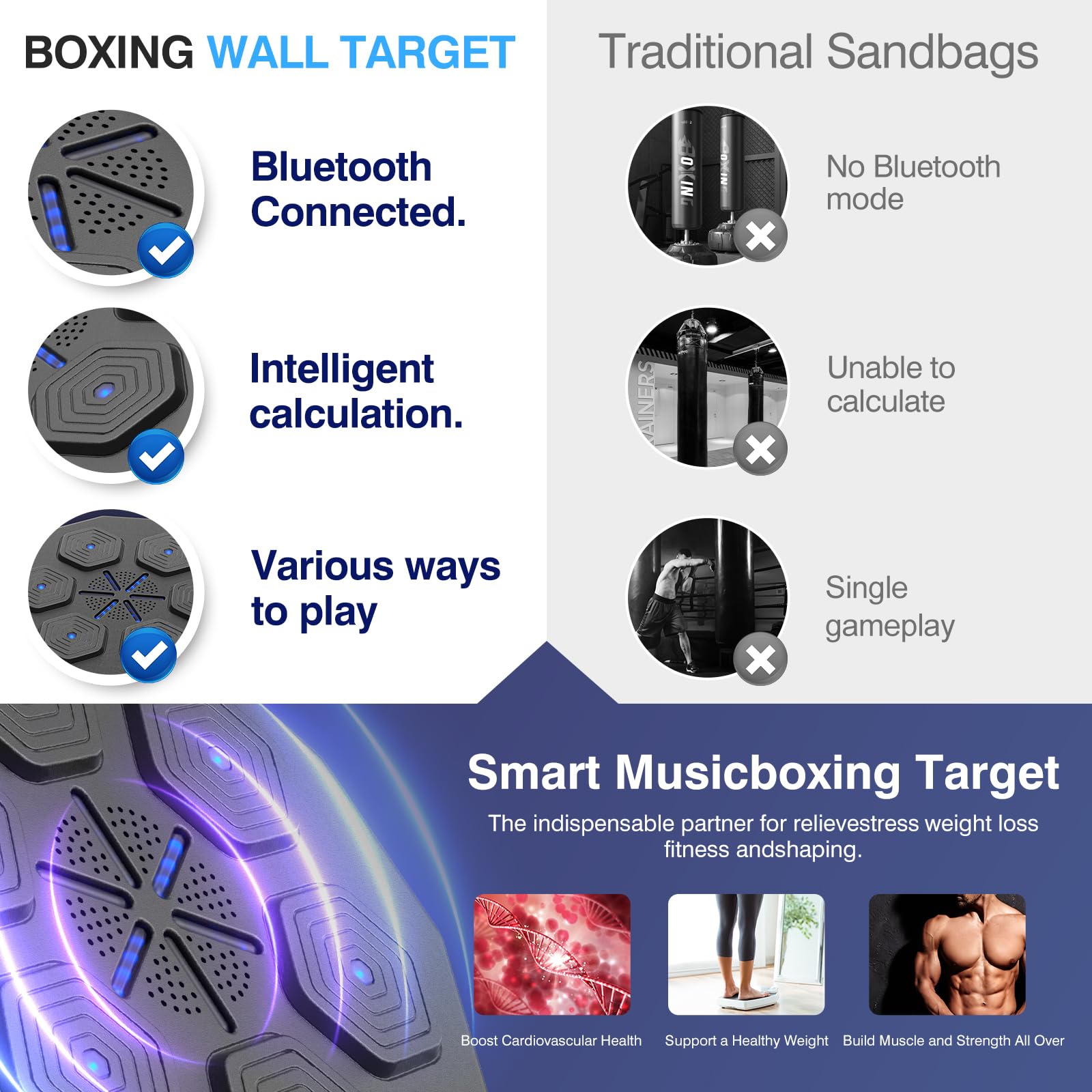 2025 Upgraded 2.0 Smart Bluetooth Music Boxing Machine with 2 Pairs of Gloves - Wall Mounted Home Exercise Equipment for Parent-Child Workouts & Fitness Training | Perfect for Home Gym, Boxing Practice, and Family Fitness Activities