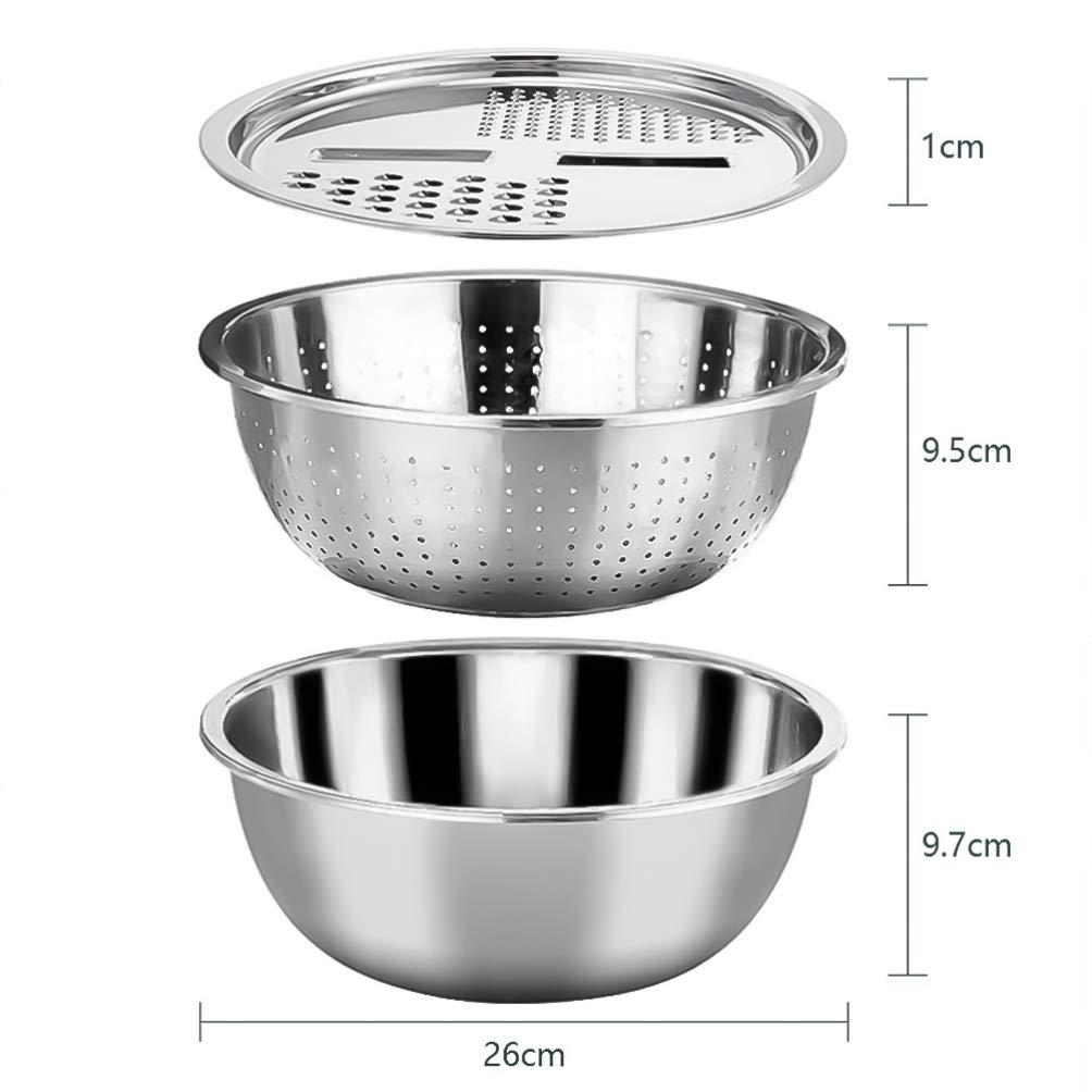 DOITOOL 3-in-1 Stainless Steel Kitchen Grater with Drain Basket - Multi-Function Cheese Grater, Vegetable Chopper & Salad Maker Bowl for Home Cooking (Silver) | Perfect for Meal Prep, Pizza Topping & Healthy Snacks