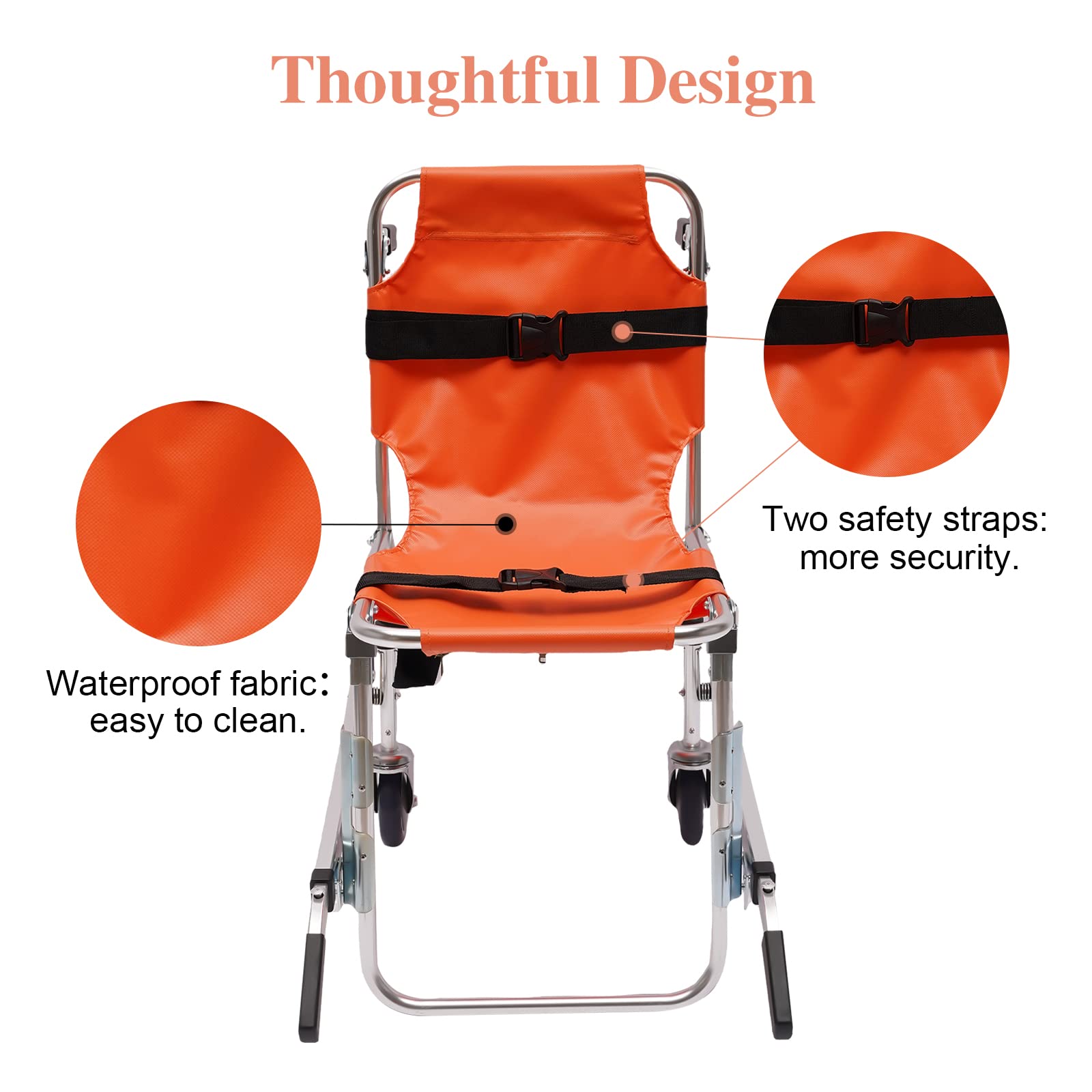 Portable Aluminum Alloy Folding Stair Chair - 350lbs Capacity Manual Lift Chair for Elderly Transfer & Emergency Evacuation | Home Mobility Aid & Hospital Stair Climbing Assist (USA Stock)