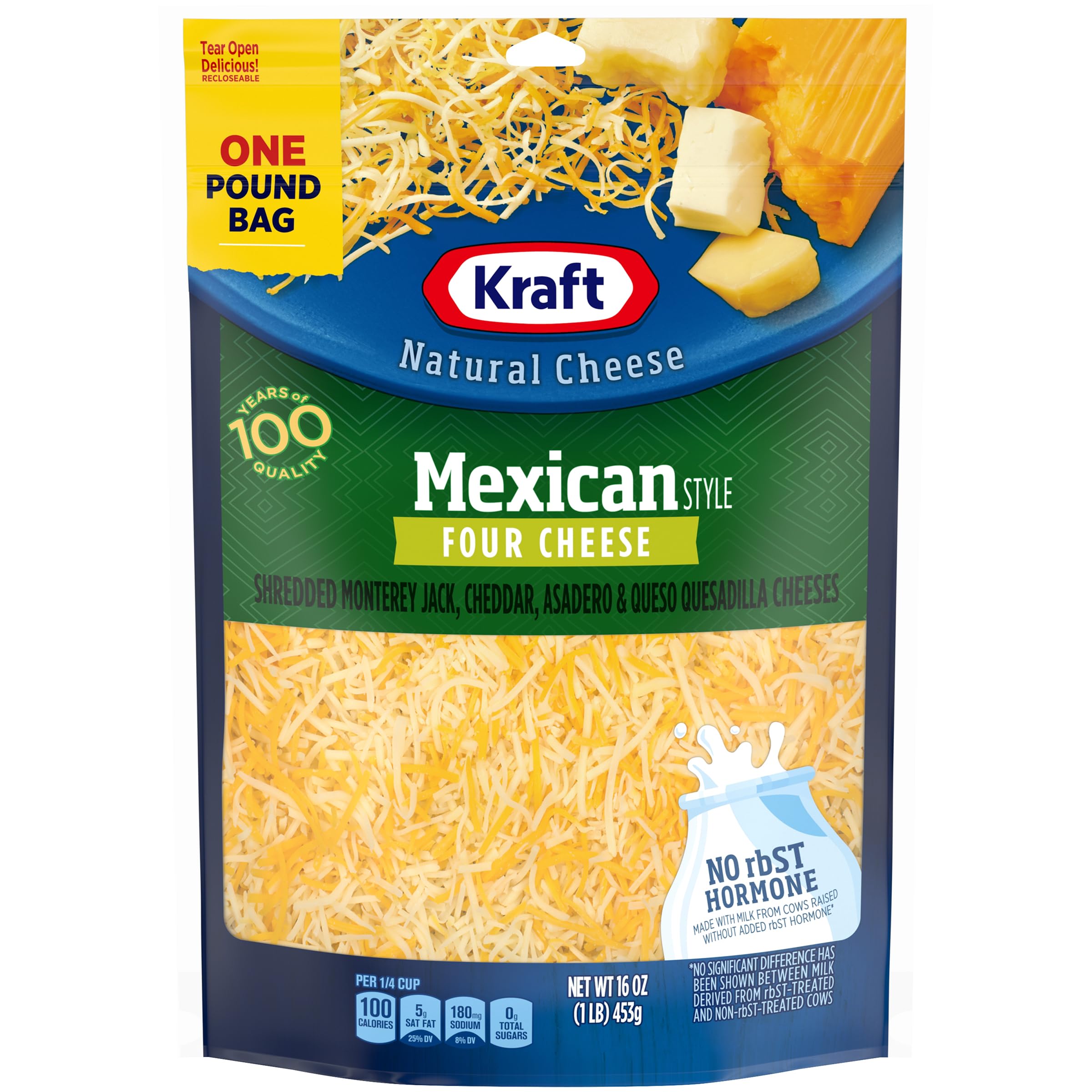Kraft Shredded Mexican Style 4 Cheese Blend - 16 oz Bag - Perfect for Tacos, Nachos, Quesadillas & Mexican Recipes