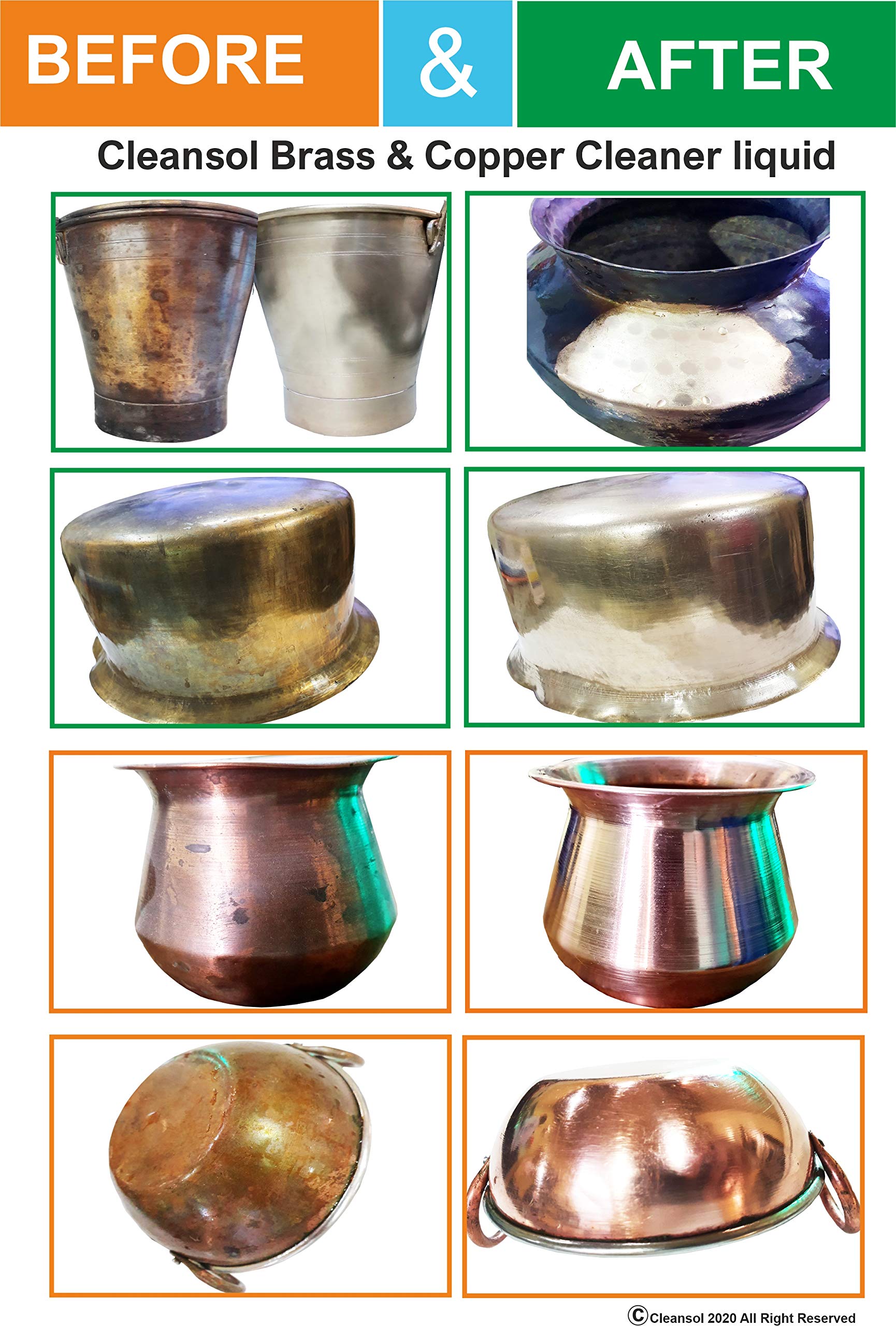 Cleansol Copper, Brass & Steel Cleaner & Polish Liquid - 250mL | Fast-Acting Metal Restorer for Jewelry, Cookware & Home Decor | Perfect for Kitchen, Bathroom & Antique Restoration