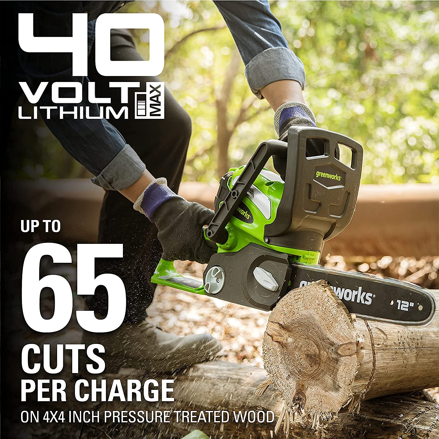 Greenworks 40V 12-Inch Cordless Chainsaw with 2.0Ah Battery & Charger | Lightweight Electric Chainsaw for Tree Trimming, Branch Cutting & Yard Maintenance (Includes 12