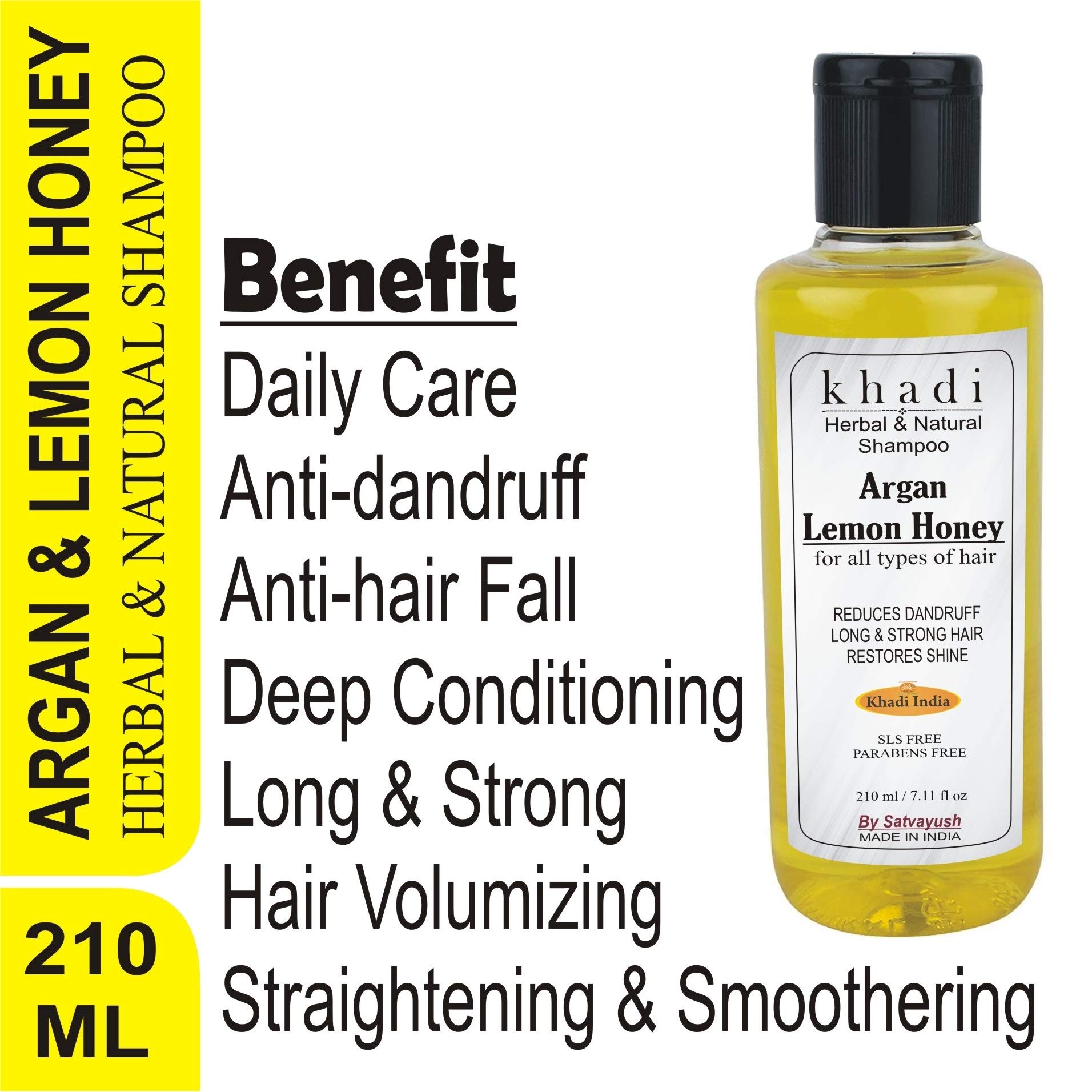 Satvayush Khadi Argan with Honey & Lemon Shampoo 210ml - Anti Dandruff Treatment for Scalp, Restores Hair Shine & Softness | Ideal for Dry, Itchy Scalp & Damaged Hair Care Routine