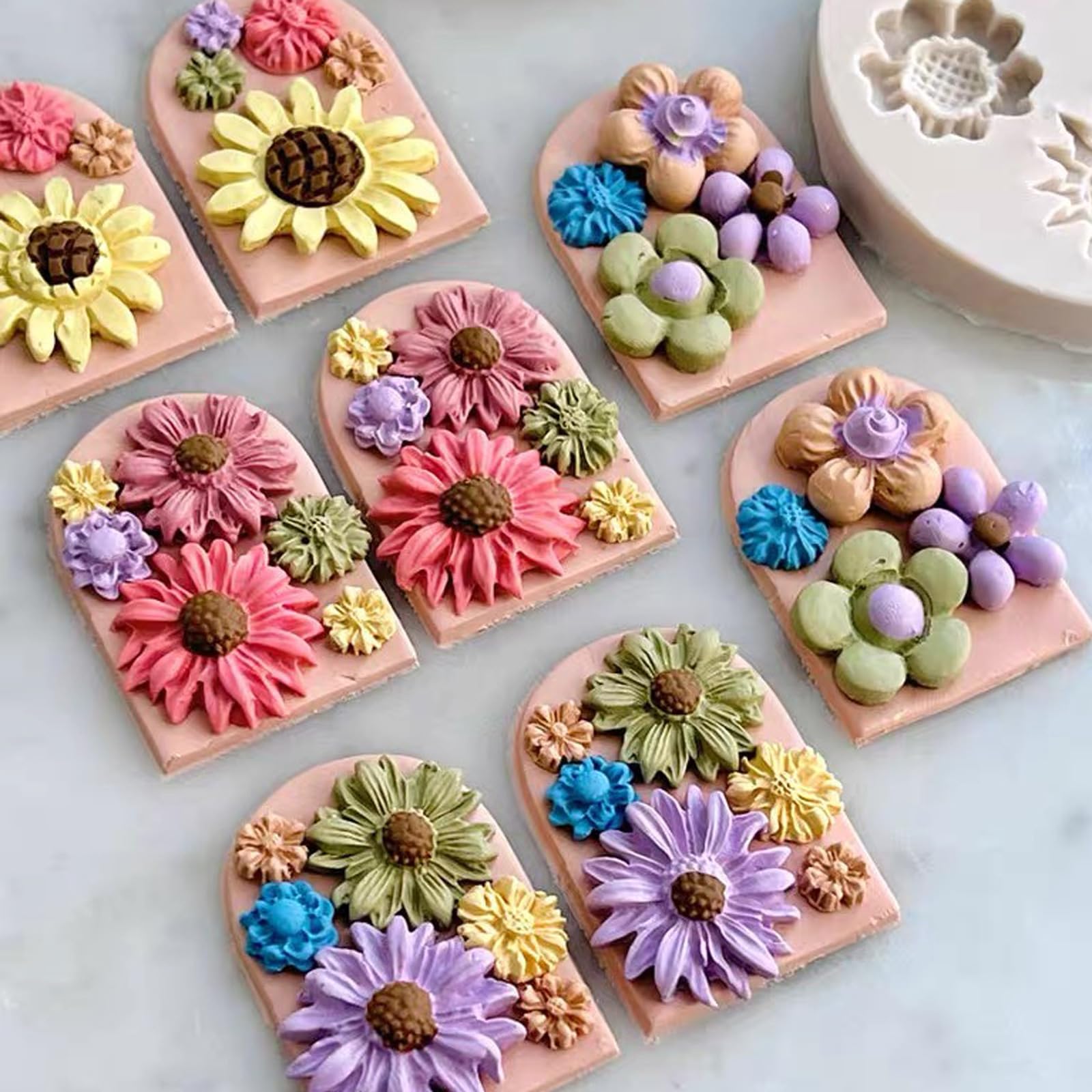2Pcs Flower Polymer Clay Molds - Daisy Sunflower Rose Silicone Molds for Jewelry Making, DIY Crafts, Resin Art & Home Decor (13Daisy) | Perfect for Earrings, Pendants, Charms & Miniature Creations