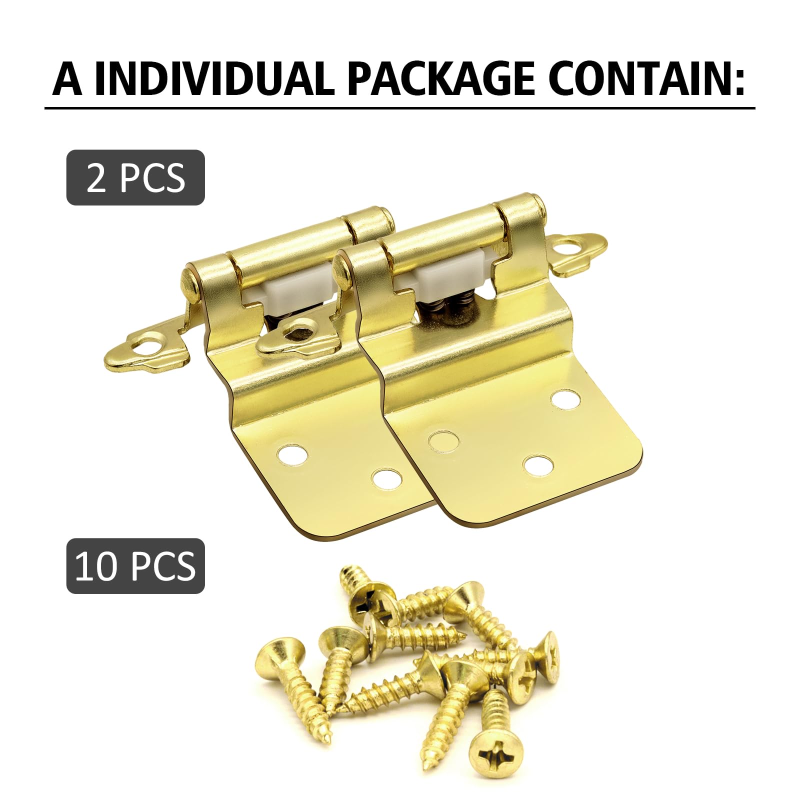 3/8 Inch Inset Brass Gold Cabinet Hinges (10 Pairs - 20 Pack) - Self Closing Hinges for Kitchen & Cabinet Doors - Durable Cabinet Hardware for Home Renovation & Furniture Installation
