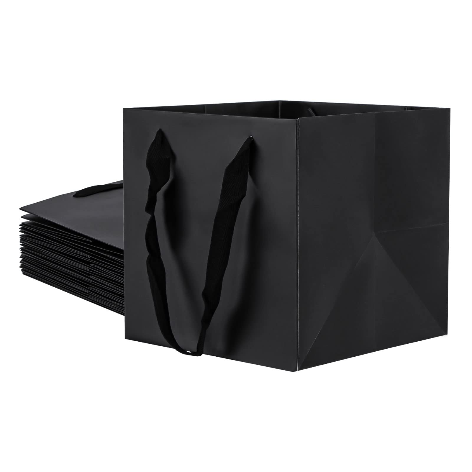 Eco-Friendly 12 Pack Black Kraft Paper Gift Bags with Handles - 8x8x8 Inch Square Shopping Bags for Candles, Jewelry & Small Business - Perfect for Retail Packaging, Party Favors & Wedding Gifts
