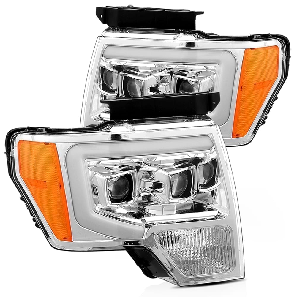 2009-2014 Ford F150 LED Projector Headlights - Chrome Plank Style Design with Sequential Turn Signals | Alpha Rex 880200 | Upgrade for Night Driving & Off-Road Adventures