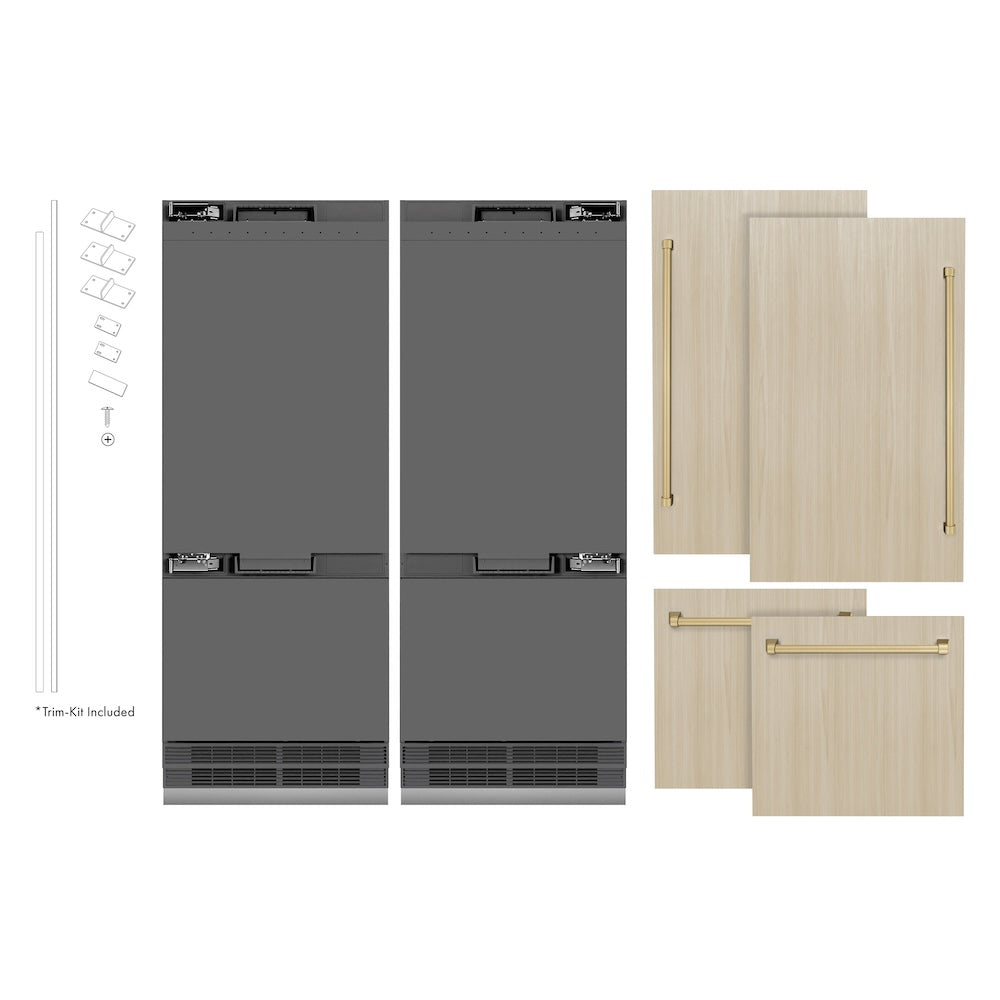 ZLINE Autograph Edition 60-Inch 32.2 cu. ft. Panel Ready French Door Built-In Bottom Freezer Refrigerator with Water Dispenser & Ice Maker - Graphite Gray Interior & Champagne Bronze Accents (GRBIVZ 60 CB) - Perfect for Modern Kitchens & Luxury Homes