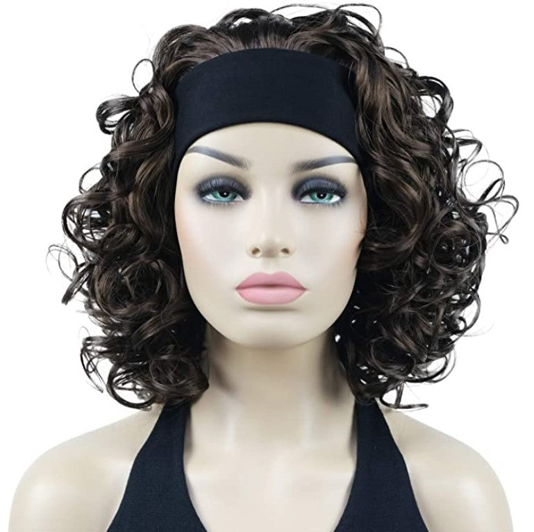 Curly Chestnut Brown Headband Wig - Natural Synthetic Hair Topper for Women - Perfect for Daily Wear, Cosplay & Costume Parties