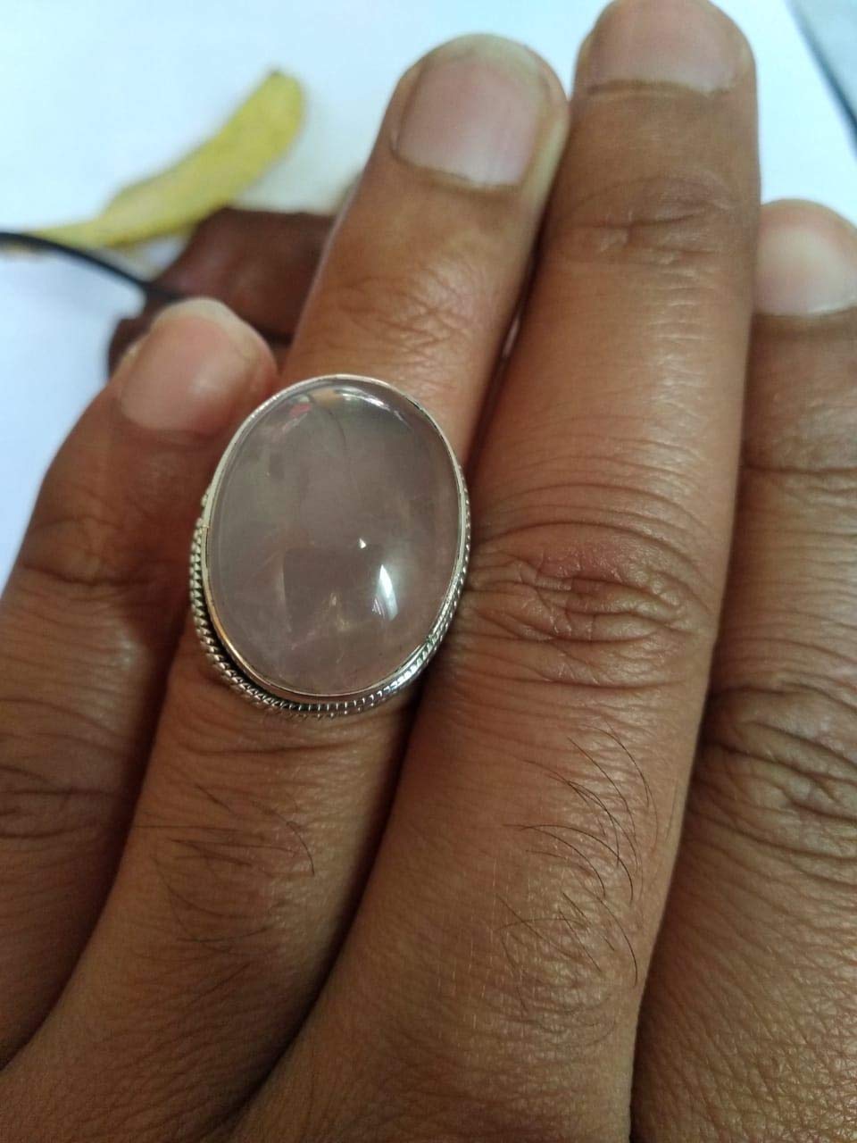 925 Sterling Silver Rose Quartz Ring – Genuine Handcrafted Cabochon Wide Band Ring for Women | Unique Rose Quartz Jewelry Gift for Healing, Meditation & Spiritual Energy