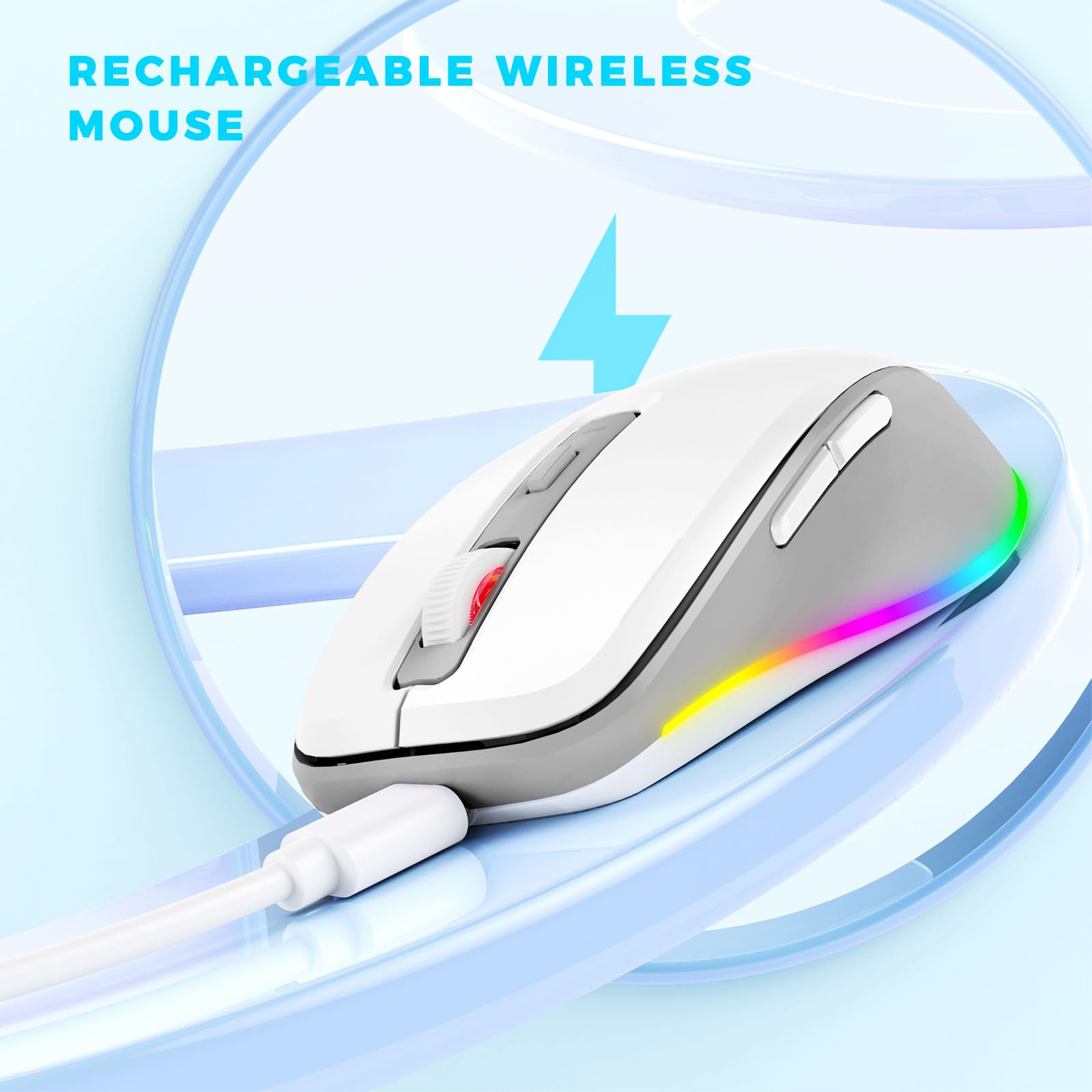 PEIOUS Wireless Mouse Jiggler - Undetectable Random Movement USB Mouse with Built-in Mover, Rechargeable Silent Mouse for Laptop/PC to Prevent Sleep Mode - White & Grey - Perfect for Remote Work, Online Meetings & Computer Maintenance