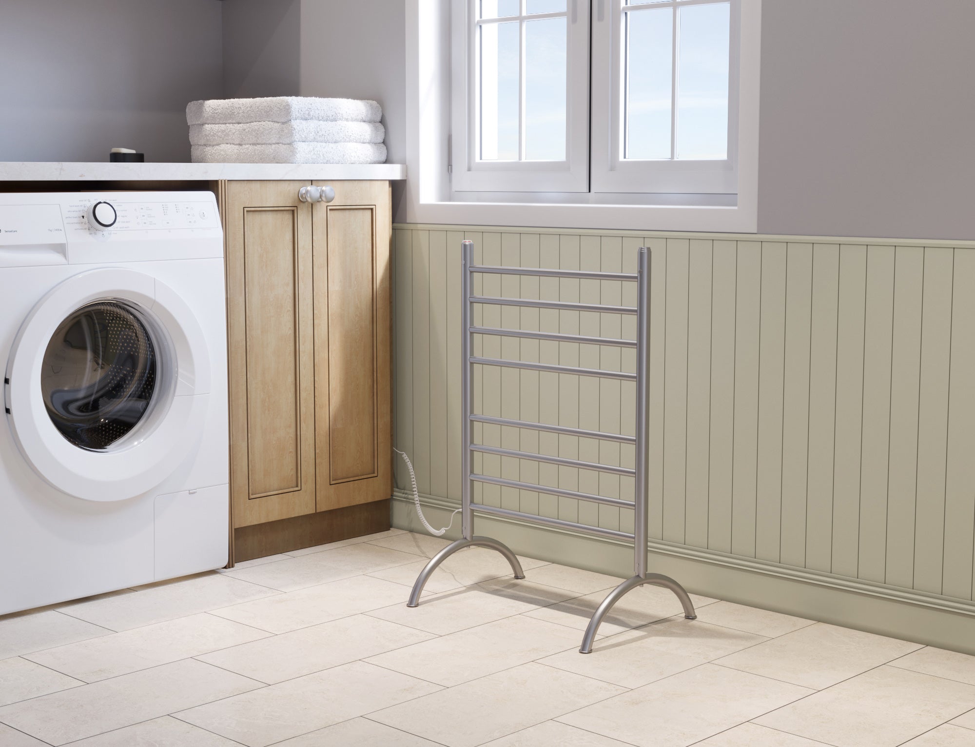 Essentia 8 Bar Freestanding Towel Warmer - Brushed Stainless Steel Bathroom Heater for Spa, Luxury Hotels & Home Use