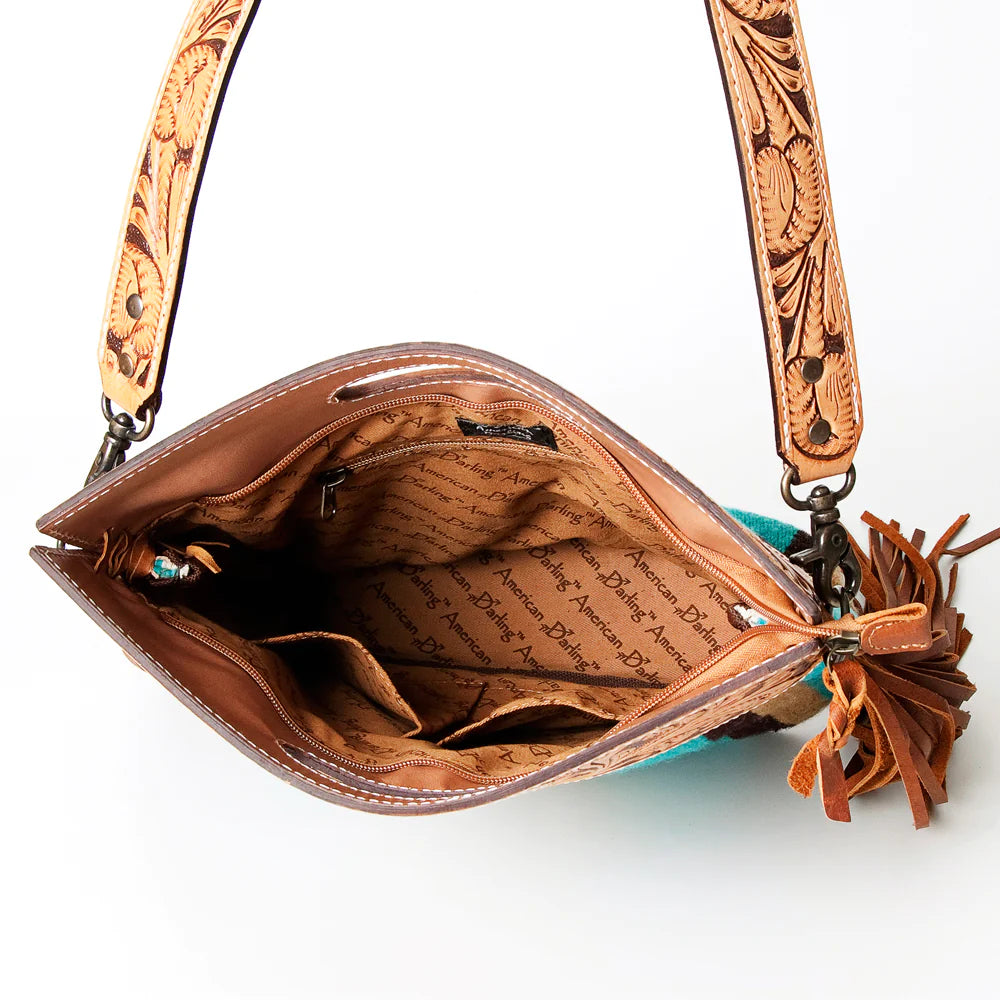 Handmade Turquoise Aztec Floral Tooled Leather Purse - Boho Chic Crossbody Bag for Women | Perfect for Festivals, Parties & Everyday Use