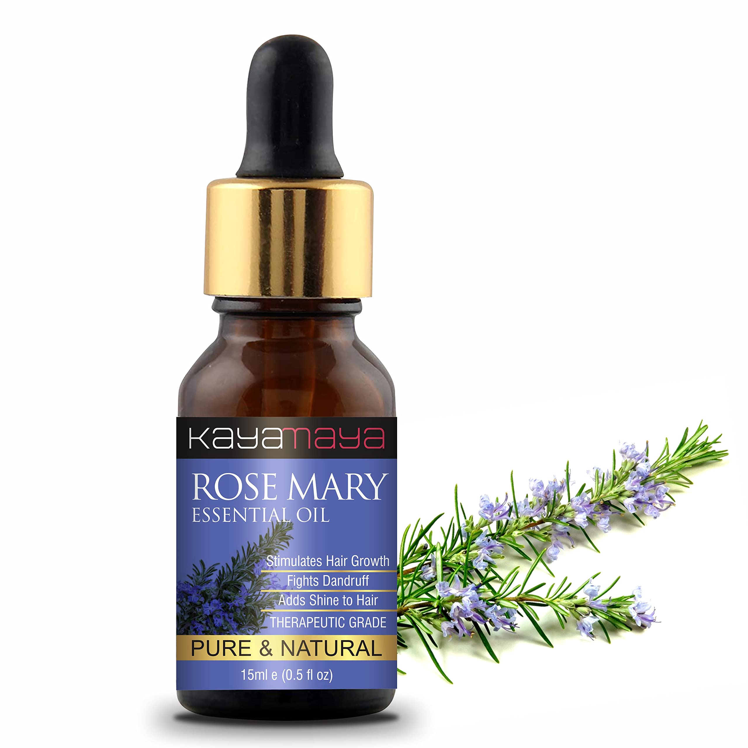 Kayamaya 100% Pure Therapeutic Grade Rosemary Essential Oil - 15ml for Aromatherapy, Hair Growth & Skin Care - Natural Stress Relief & Focus Booster for Diffusers & Massage