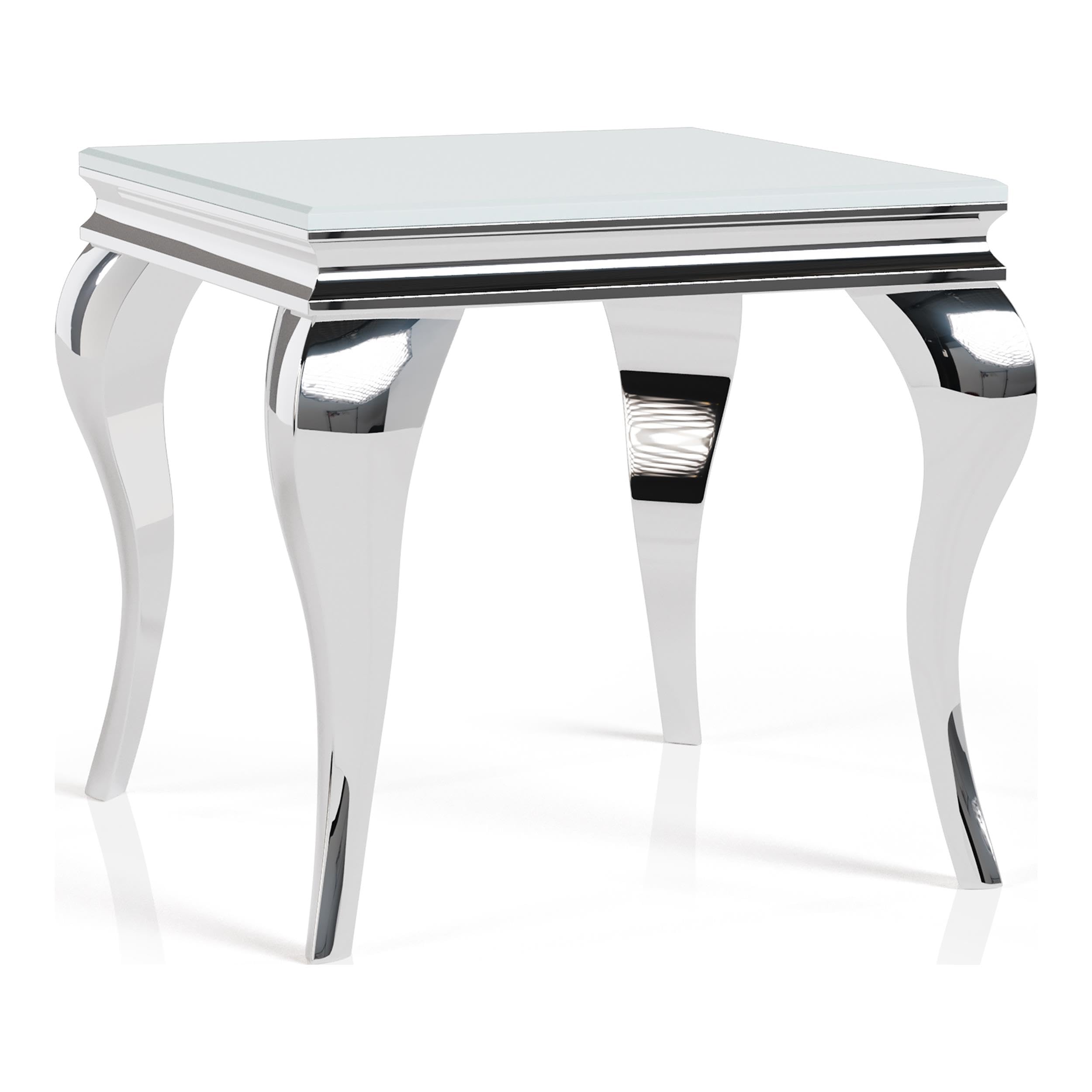 Furniture of America Alang Glam Glass Top End Table - White & Silver Accent Table for Living Room, Bedroom & Office Decor
