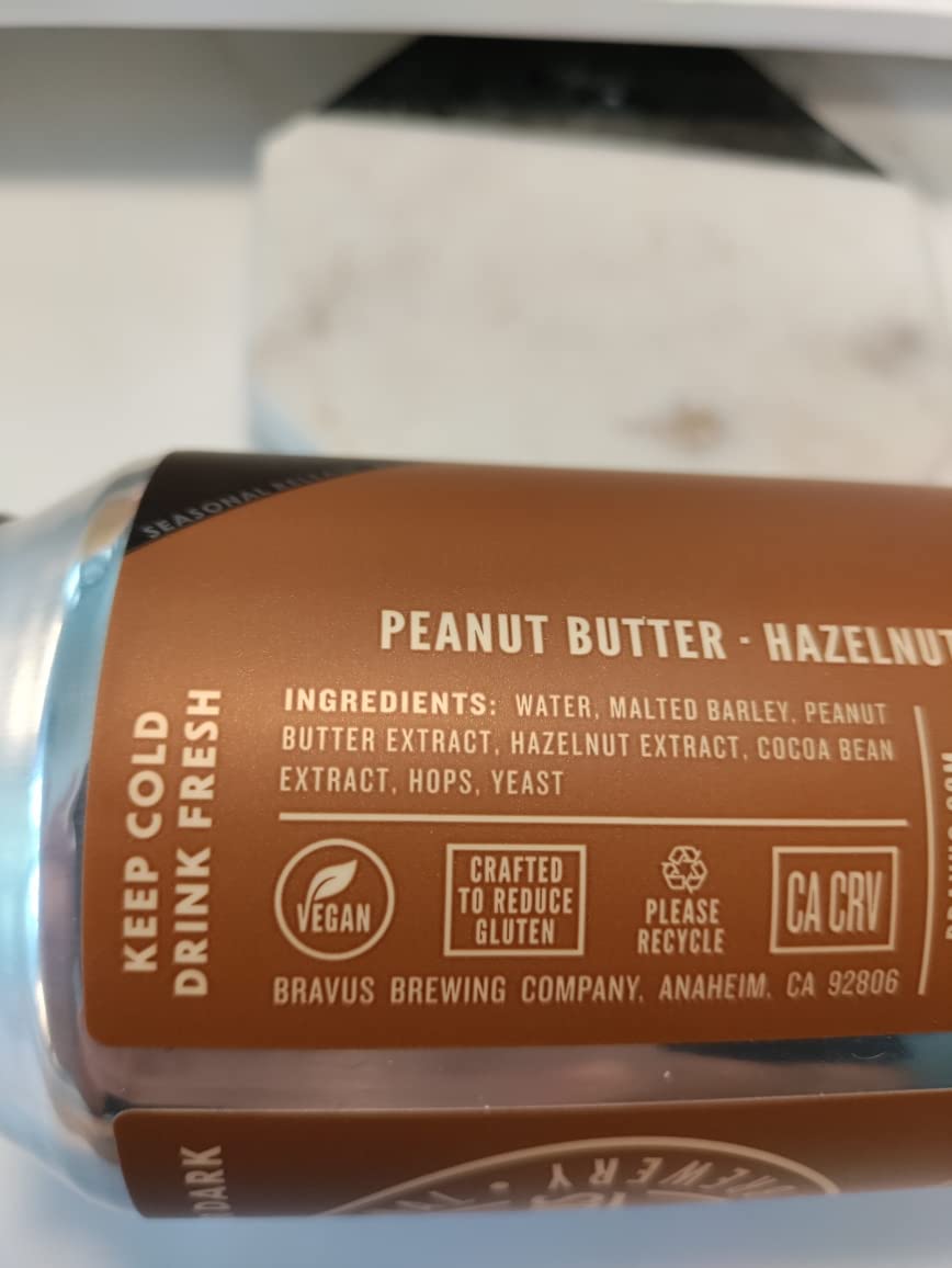 Bravus Peanut Butter Dark Stout Non-Alcoholic Craft Beer - 24 Pack (12 Fl Oz Cans) | Low-Calorie, Gluten-Free | Perfect for Parties, BBQs & Healthy Lifestyle