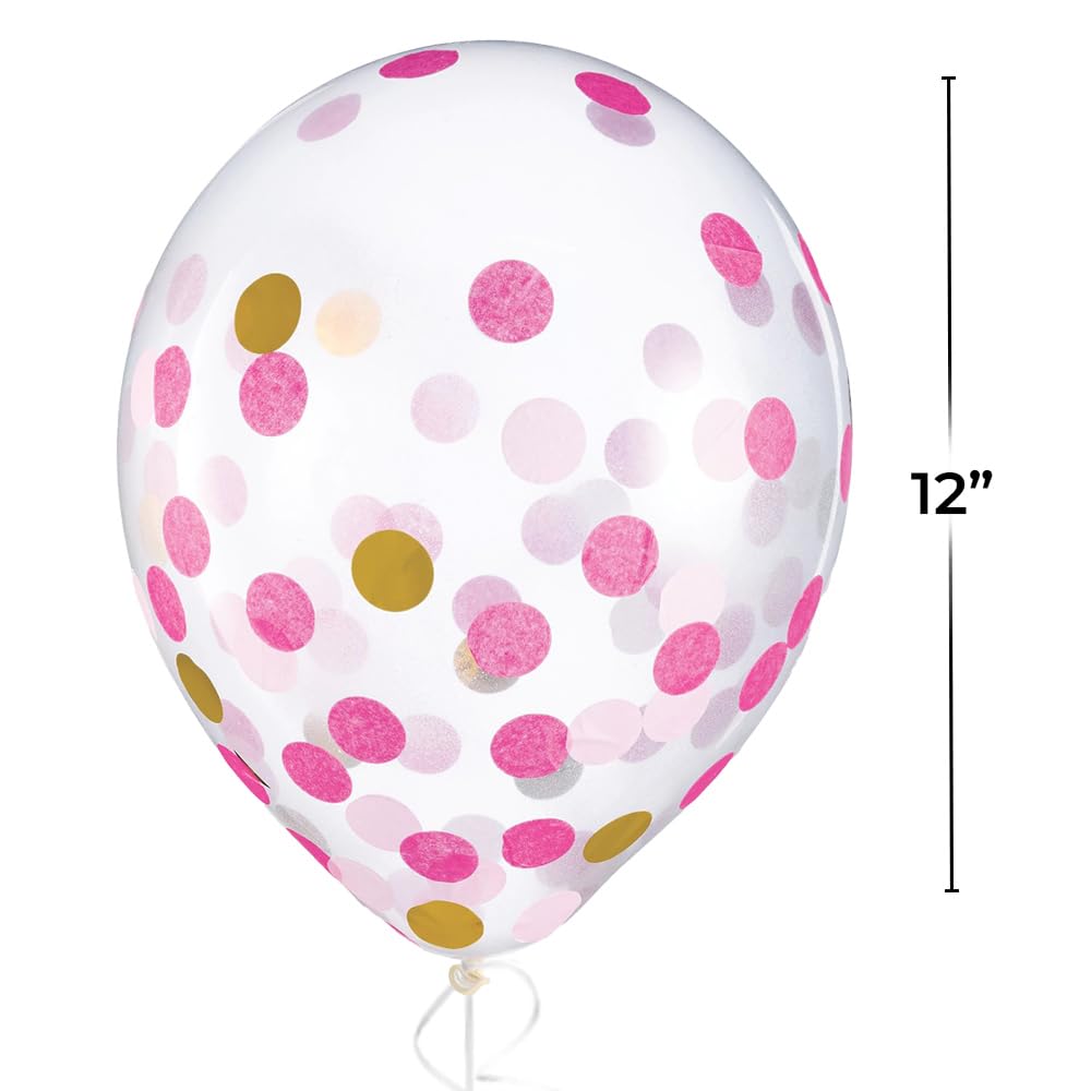 Pink & Gold Confetti Latex Balloons 12 Inch (6 Pack) - Premium Party Decorations for Birthday, Baby Shower, Wedding & Special Events - Perfect for Indoor & Outdoor Celebrations