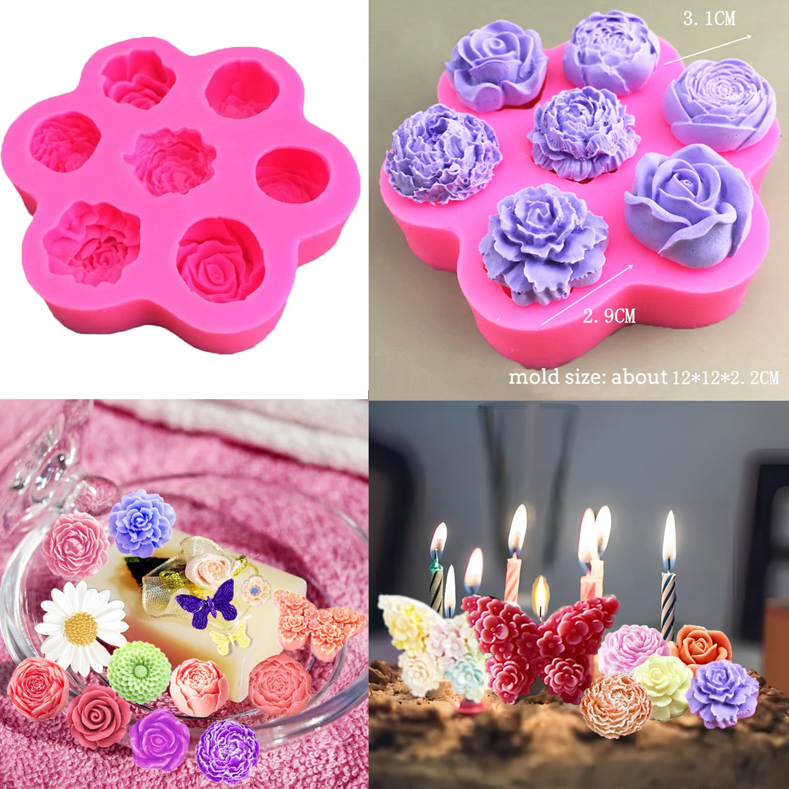 10PCS 3D Flower Butterfly Silicone Molds Set for Cake Decorating - Peony, Rose, Sunflower Design - 7 Cavity Fondant Chocolate Candy & Resin Casting Molds - DIY Baking, Wedding, Birthday Party Decoration Gift