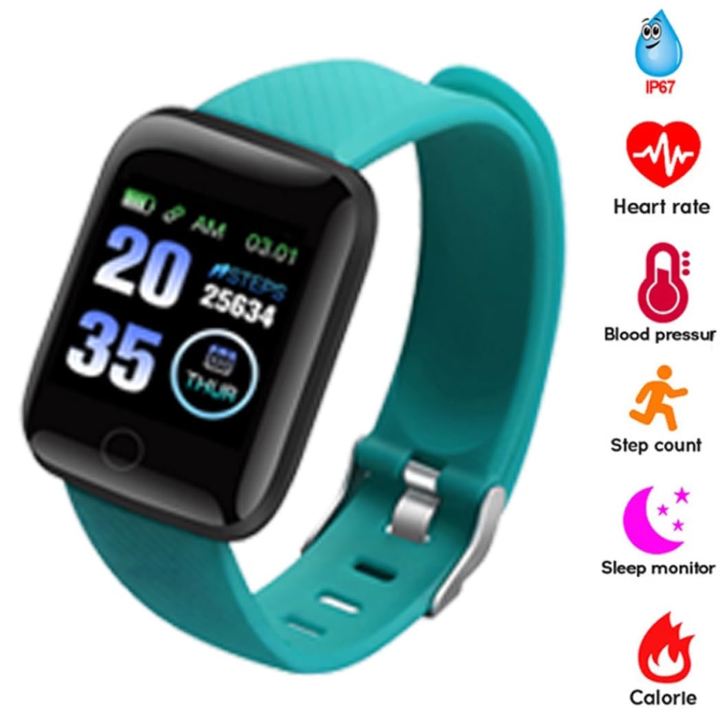 Smart Watch 116Plus - Wireless Fitness Tracker with Blood Pressure Monitor, Waterproof Activity Bracelet for Men & Women (Green) | Perfect for Running, Swimming & Daily Health Tracking