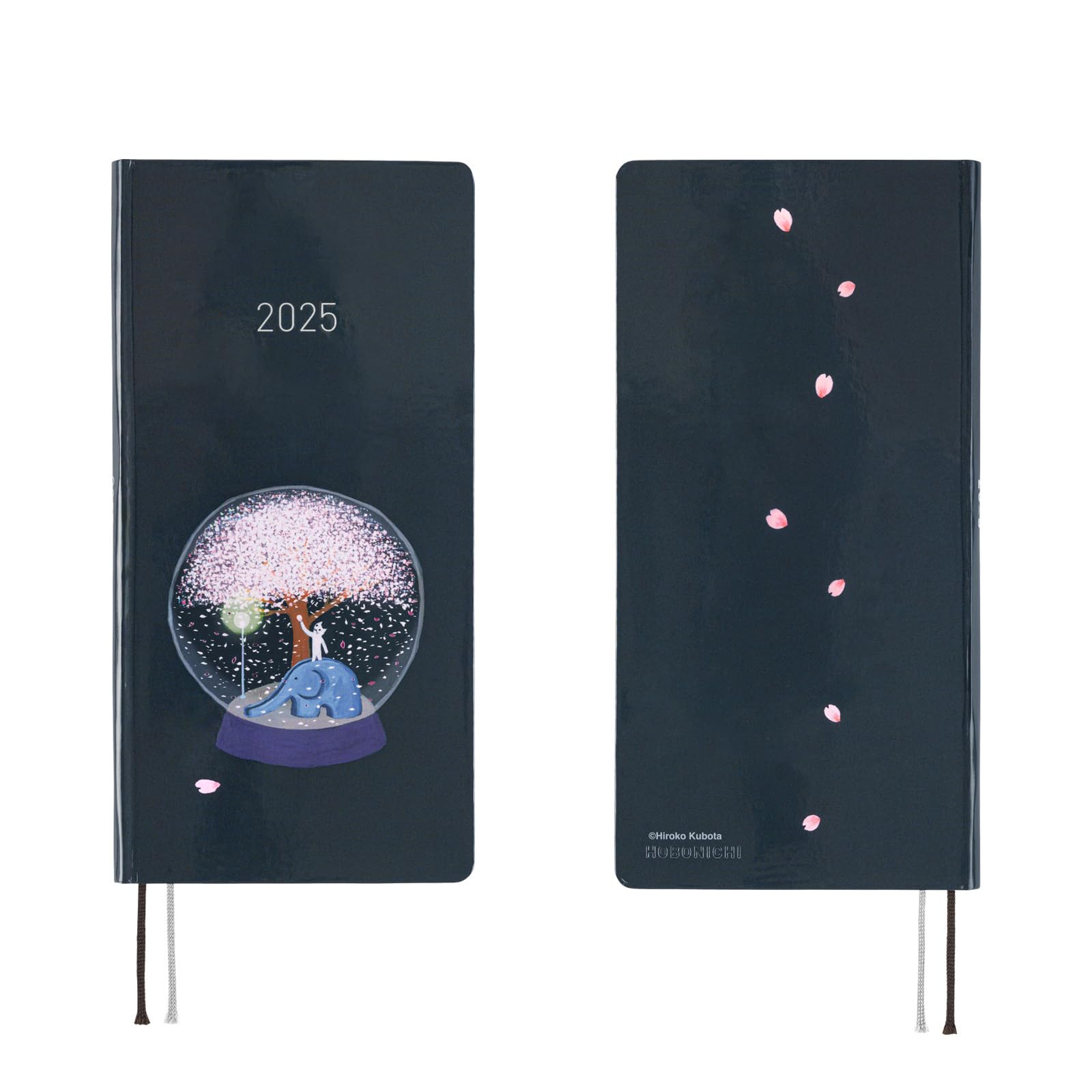 Hobonichi Techo 2025 Weekly Planner - English Version, Tall & Slim Size, January Start Date | Hiroko Kubota Night Cherry Blossom Snow Globe Design | Perfect for Daily Scheduling, Journaling & Gift Giving