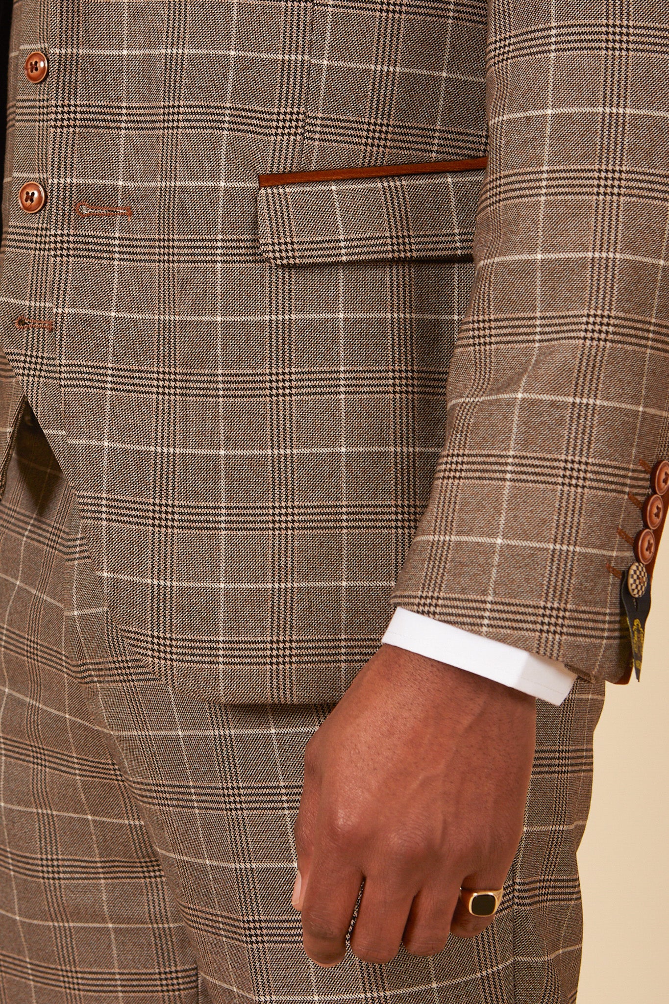 RAY Tan Check Two Piece Suit for Men | Formal Business & Wedding Attire | Premium Wool Blend Suit Set for Office & Special Occasions