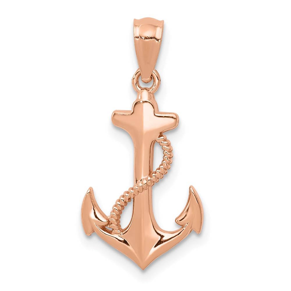 14K Rose Gold Polished Anchor Pendant Necklace - Elegant Black Bow Charm Jewelry for Women, Perfect Gift for Birthday, Anniversary & Valentine's Day | Nautical Theme Jewelry for Everyday Wear & Special Occasions