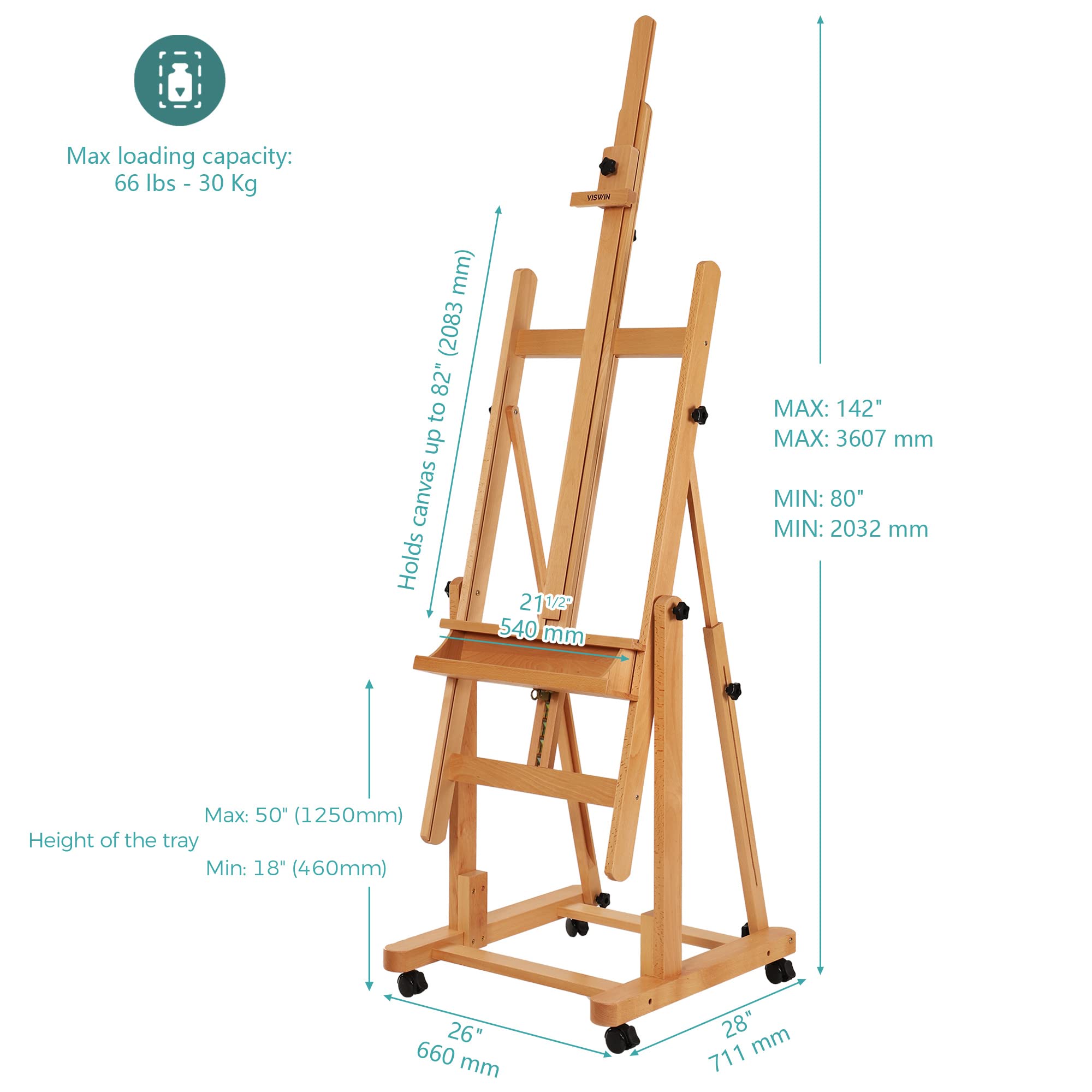 VISWIN Professional Heavy-Duty H-Frame Artist Easel - Extra Large 82