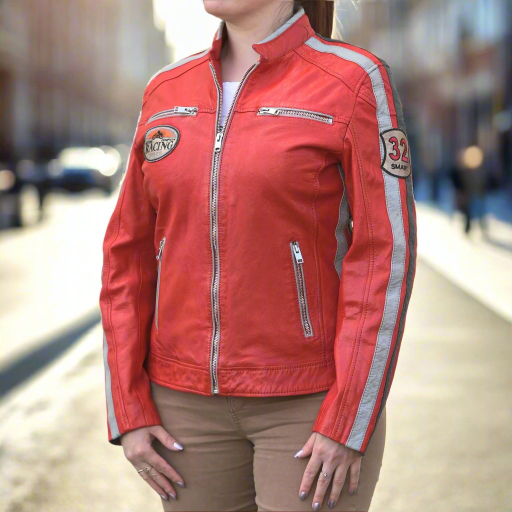 Vintage Women's Leather Jacket with Custom Patches - Stylish Biker Jacket for Motorcycle Riding & Casual Outfits | Perfect for Fall & Winter Fashion