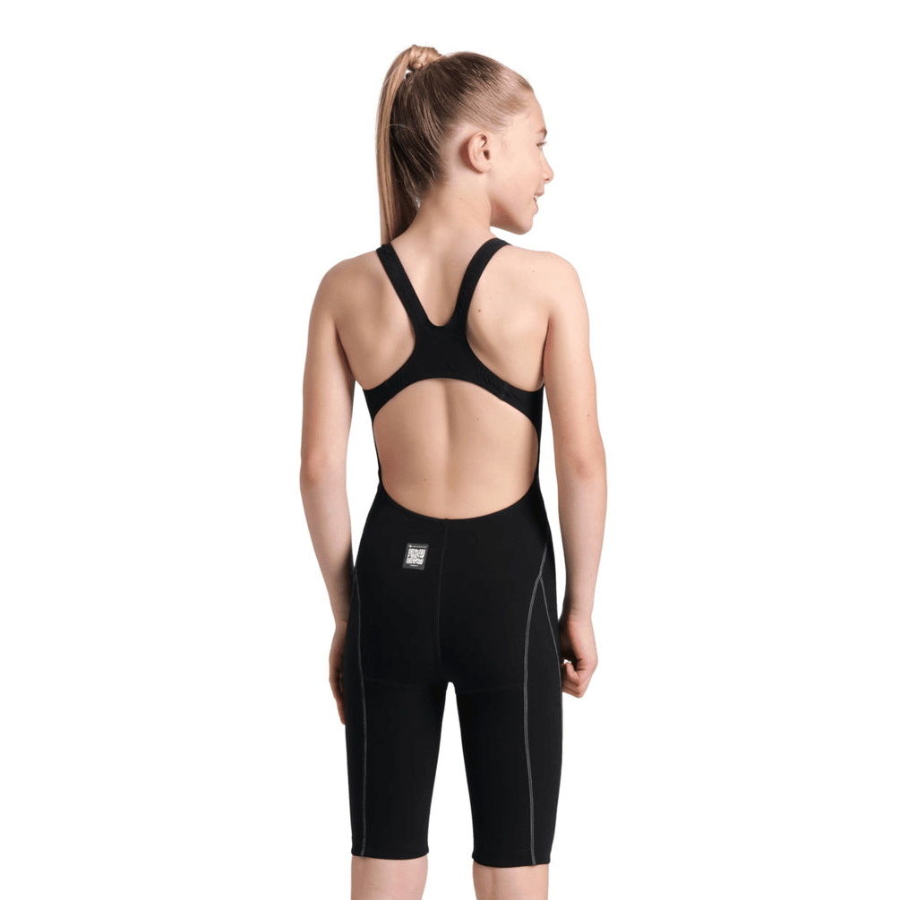 Arena Powerskin Impulso Junior Girls Open Back Kneeskin Swimsuit - Black & Teal - Perfect for Competitive Swimming & Training