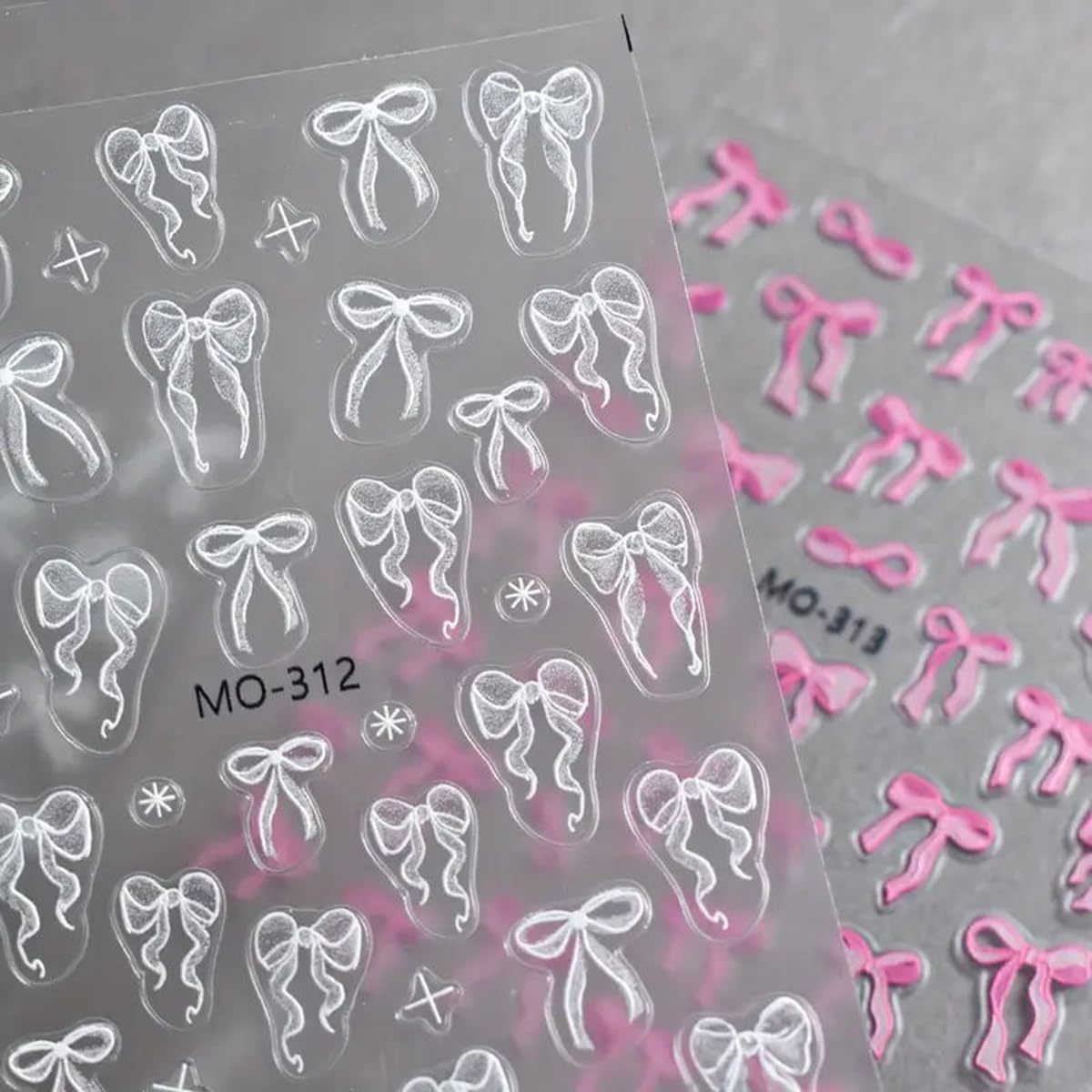 5D Embossed Bow Nail Art Stickers - 3PCS Pink & White Bowknot Nail Decals, Cute Ribbon Bow Tie Design Nail Adhesive Sliders - Kawaii Manicure Accessories for Women & Girls - Perfect for DIY Nail Art, Party Decorations, and Gift Giving