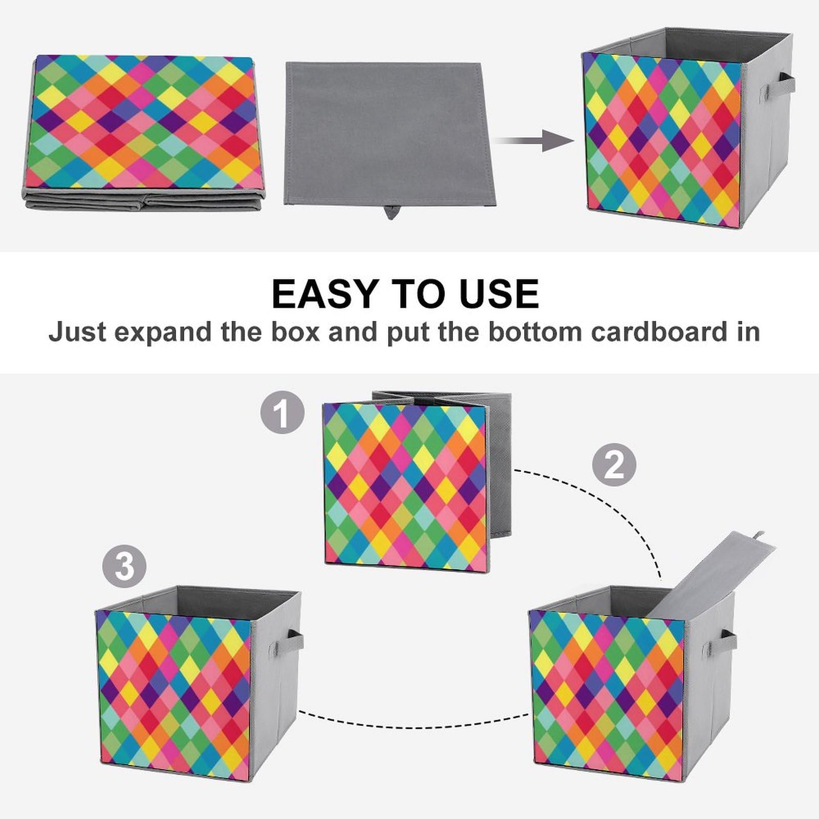 Colorful Folding Storage Bins with Handles - Home & Office Organizers