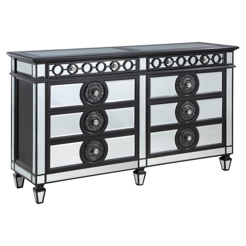 Acme Varian II 8-Drawer Dresser - Black Wooden Frame with Silver Handles | Modern Bedroom Storage Solution for Clothes & Accessories