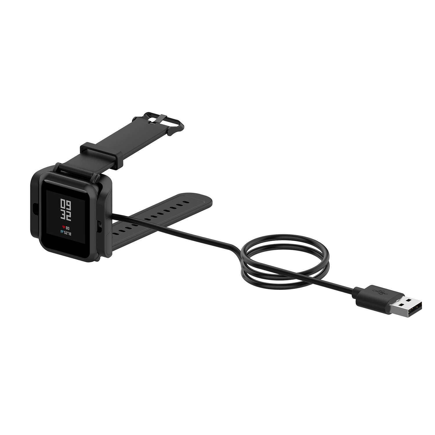 FitTurn Replacement USB Charger for Amazfit Bip S Watch - Portable Charging Cable with Dock Stand & Adapter (Black) | Perfect for Home, Office, Travel & Gym Use