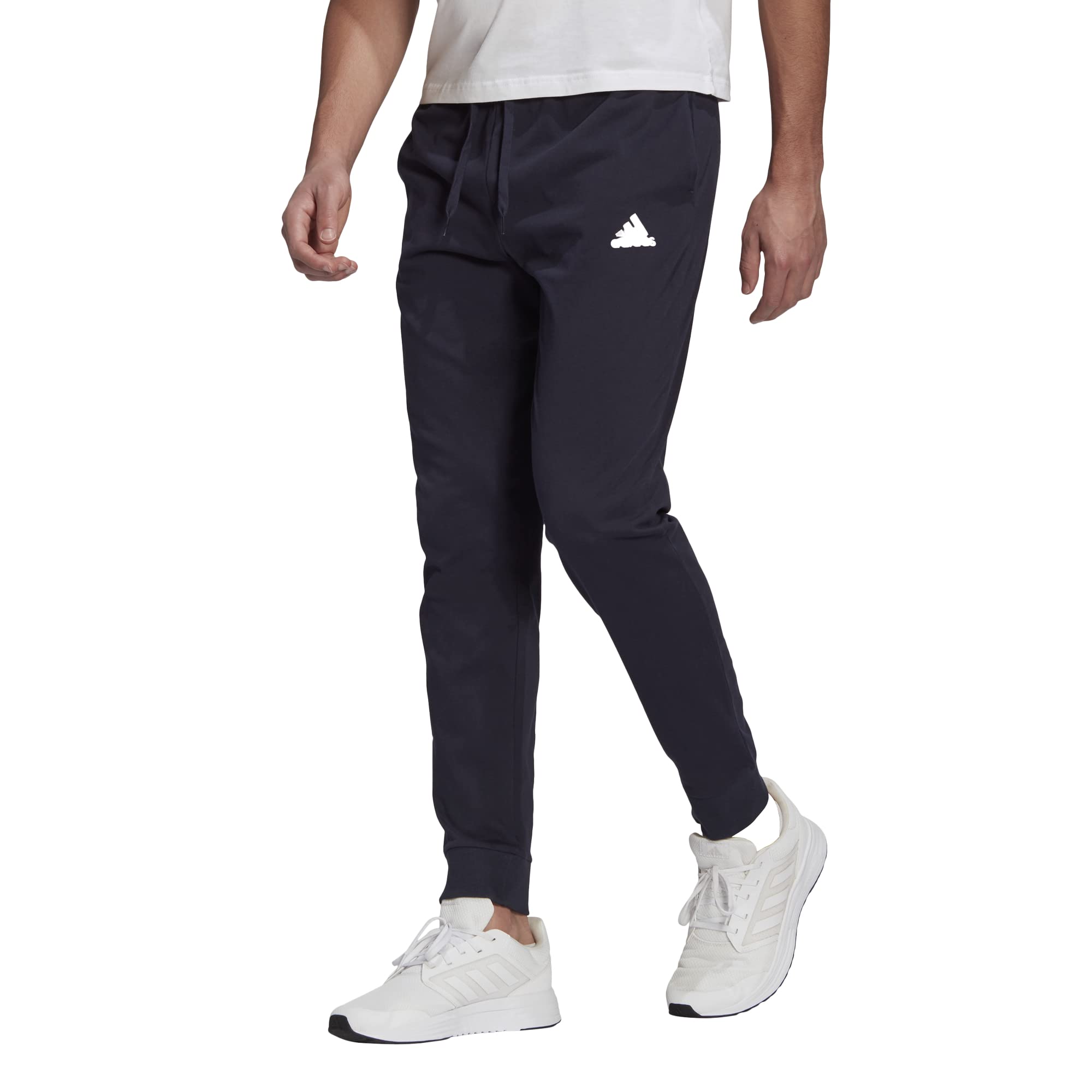 Adidas Men's Essentials Single Jersey Tapered Cuff Sweatpants - Comfortable Athletic Joggers for Gym, Lounge & Casual Wear