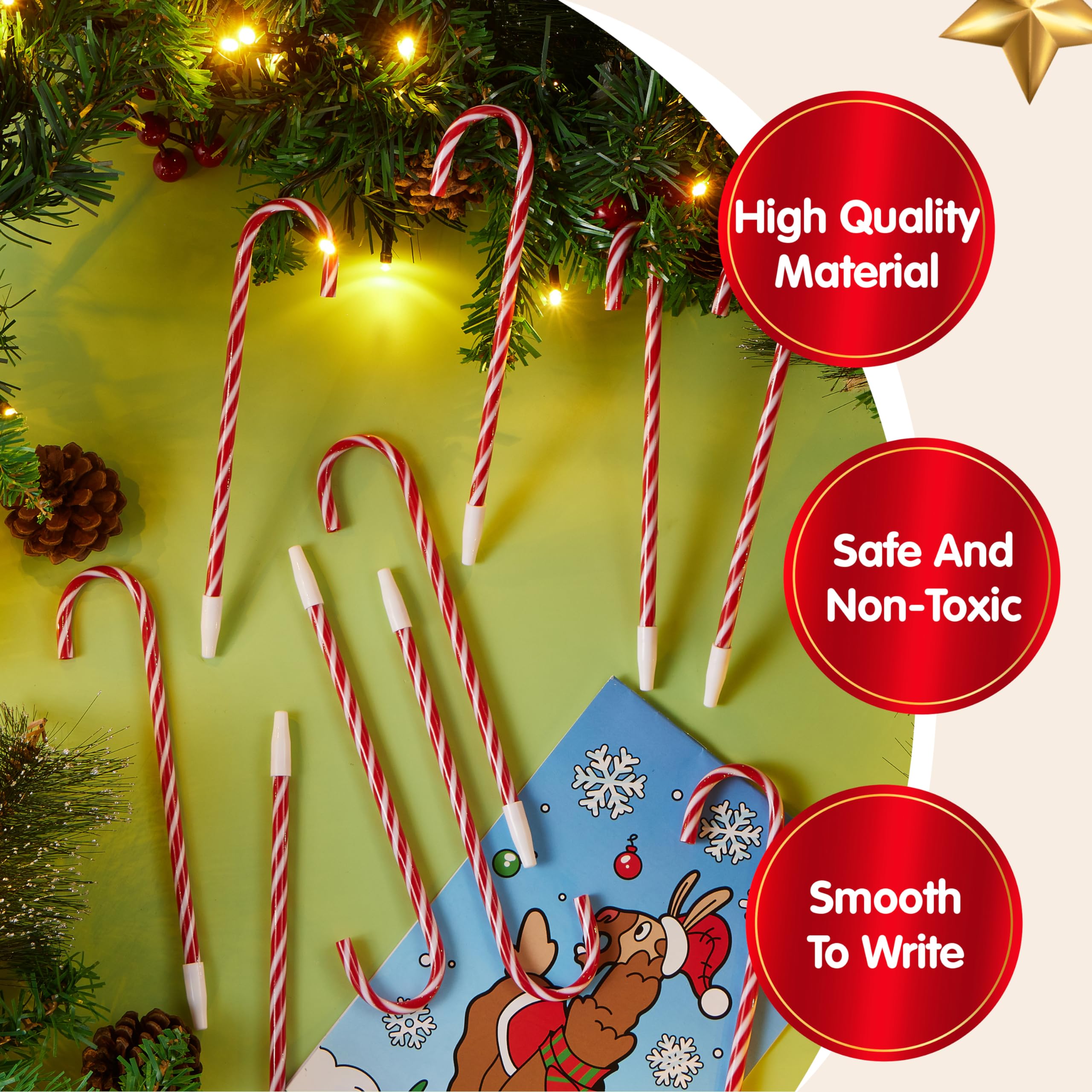 48 Pcs Christmas Candy Cane Ballpoint Pens with Snowman & Umbrella Design - Festive Holiday Stationery for School, Office, Party Favors & Gift Exchange
