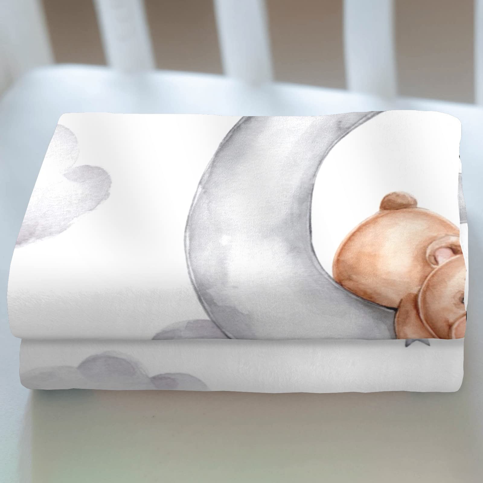 Personalized Baby Blanket with Soft Teddy Bears, Moon & Stars - Custom Name Blanket for Baby Shower, Nursery, Toddler Bed, Stroller & Crib - 30x40 Inch Cozy Blanket for Newborns, Infants & Kids Gift