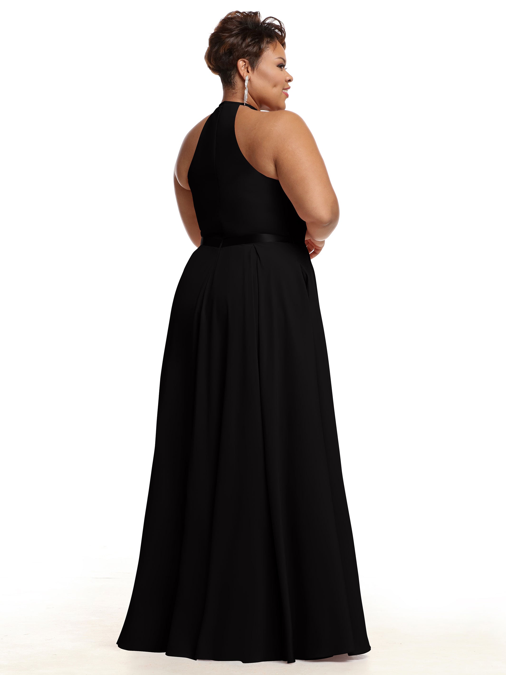 Elegant A-Line Stretch Chiffon Bridesmaid Dress with Halter Neckline & Waist Belt - Perfect for Weddings, Formal Events & Special Occasions