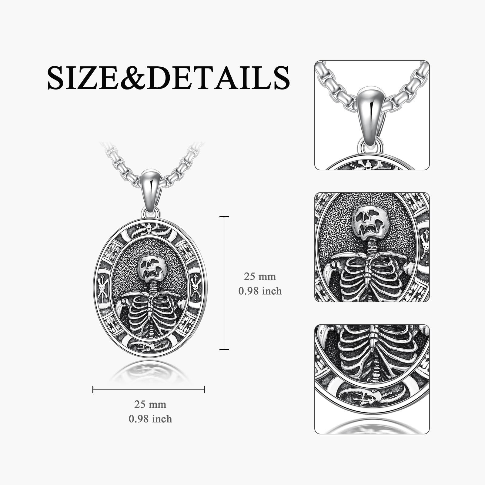 Stylish Sterling Silver Skeleton Pendant Hourglass Necklace - Gothic Skull Jewelry for Men & Women - Perfect for Halloween, Cosplay, and Alternative Fashion