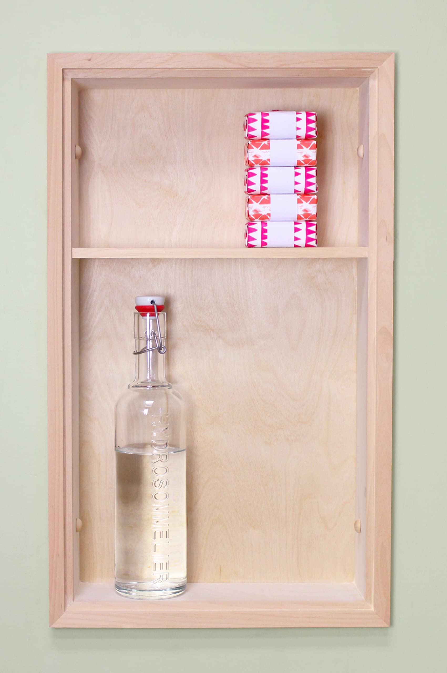 Fox Hollow Furnishings 14x24 Inch Recessed Wall Niche Shelf - Unfinished Wood Storage Organizer with 2 Shelves for Bathroom, Living Room & Bedroom Decor