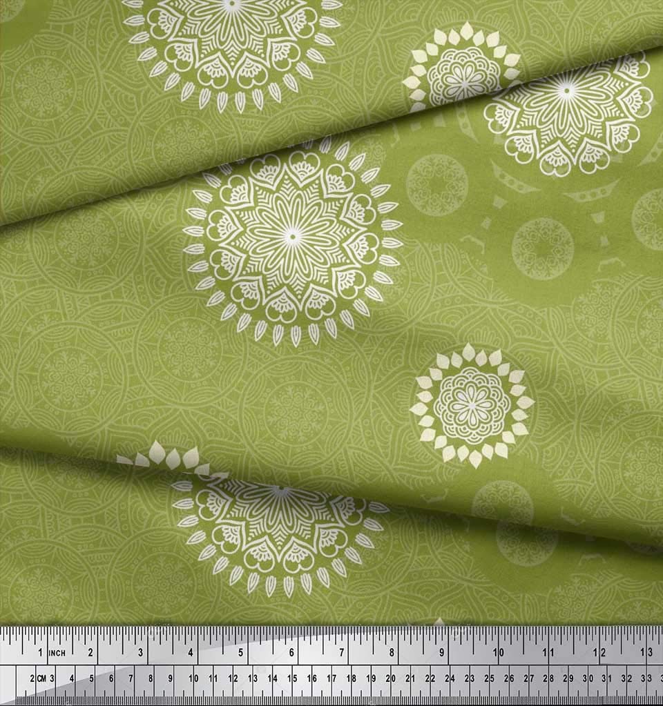 Soimoi Moss Georgette Brown Fabric by The Yard - 42 Inch Wide Bohemian Ethnic Printed Fabric with Mandala Pattern for DIY Dresses, Curtains & Home Decor Projects