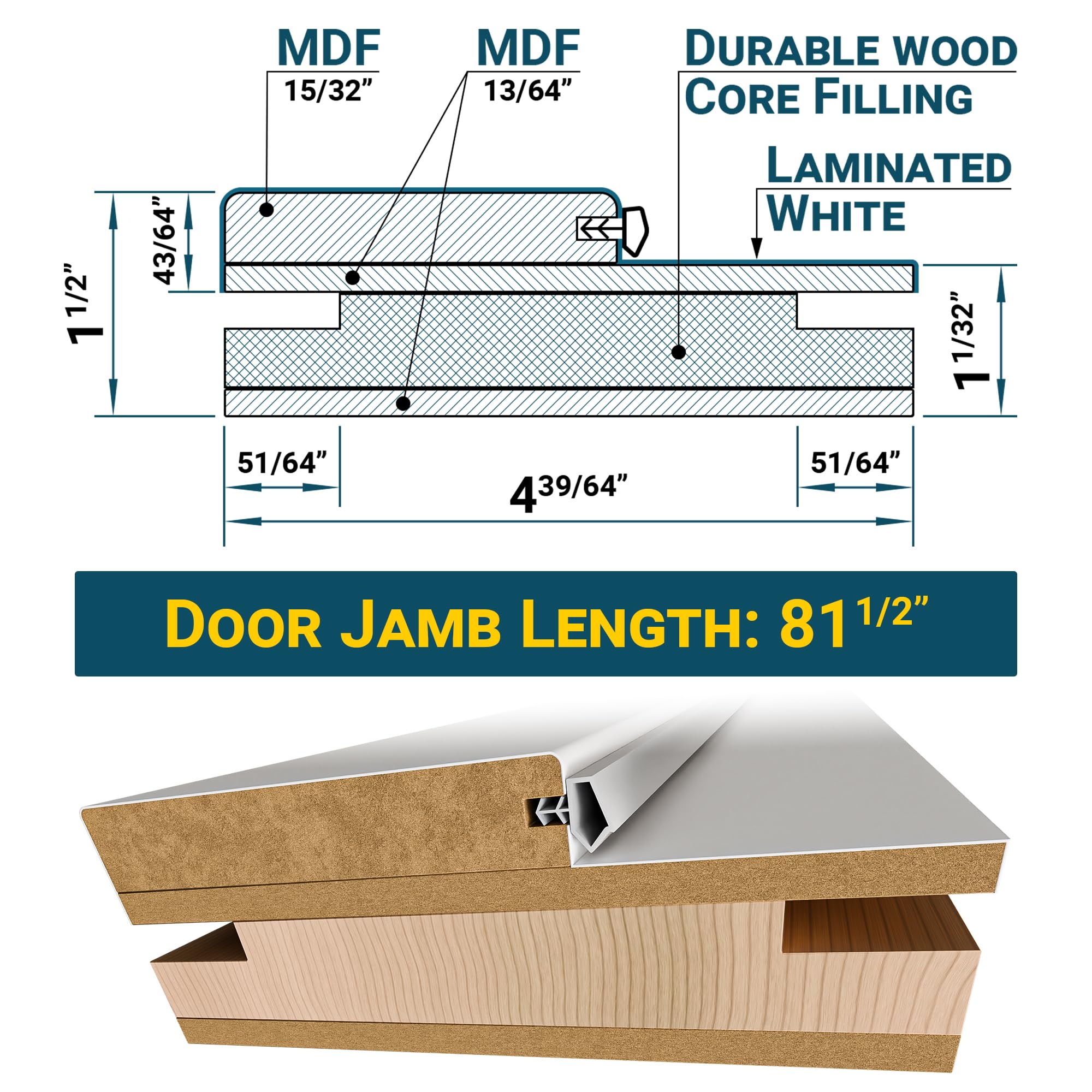Solid Pine Wood Prefinished Interior Door Jambs and Casings Set - 80