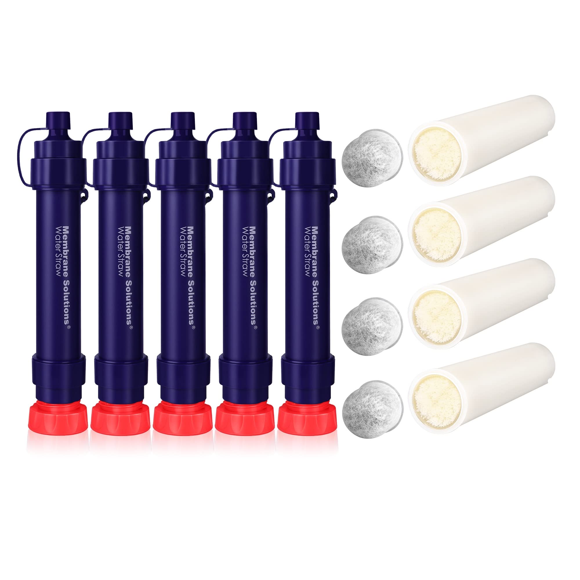 WS02 4-Stage 0.1-Micron Portable Water Filter Straw - Detachable 5000L Capacity Water Purifier for Camping, Hiking, Travel & Emergency Survival Gear (5 Pack + 4 Filters) - Perfect for Outdoor Adventures, Backpacking & Disaster Preparedness